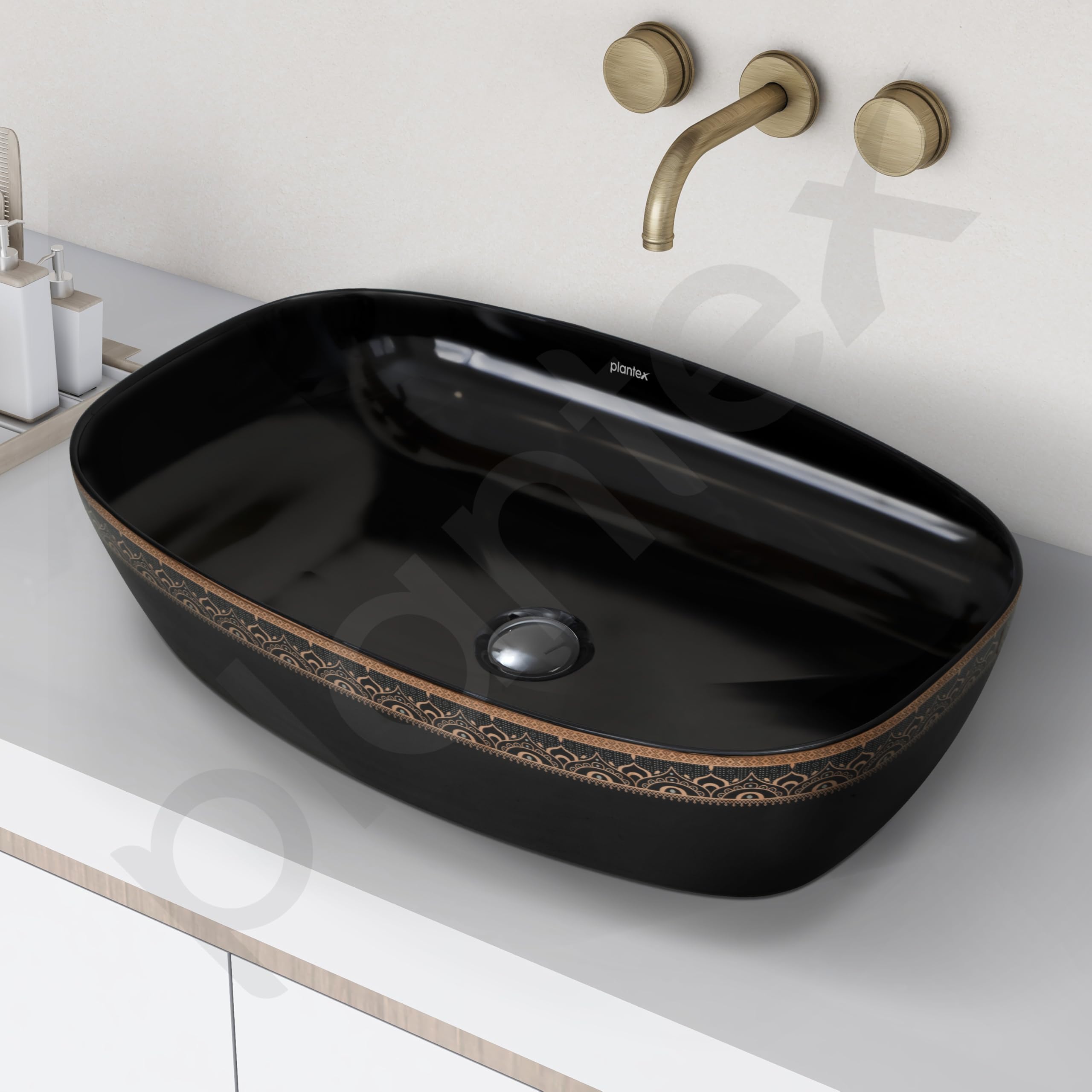 Plantex Ceramic Table Top Washbasin For Bathroom/Hand Wash Sink/Rectangle Countertop Vessel Sink Basin For Home/Office/Hotel (Black - 23.5 X 15 X 5 Inch) 4