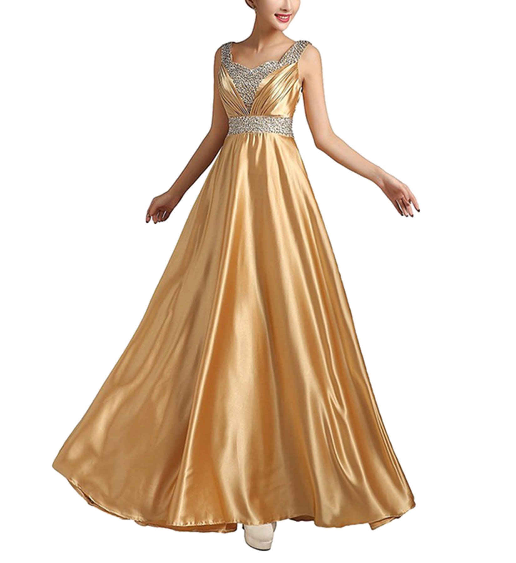 Vestido de noche para dama de honor, boda, banquete, fiesta de cóctel Dorado dorado 48