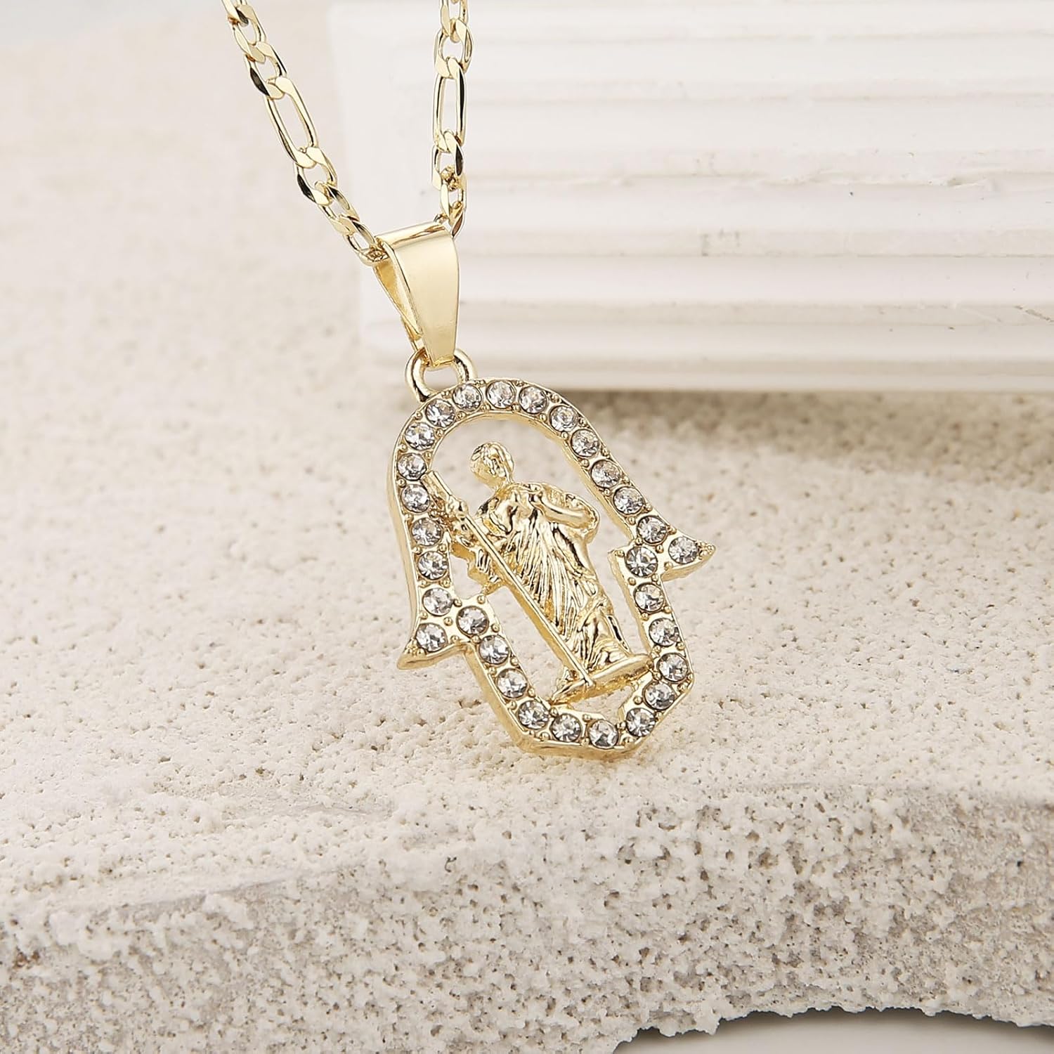 HZMAN 14K Gold Plated San Judas Tadeo Necklace Hands of Fatima Talisman Pendant for Women - Image 4