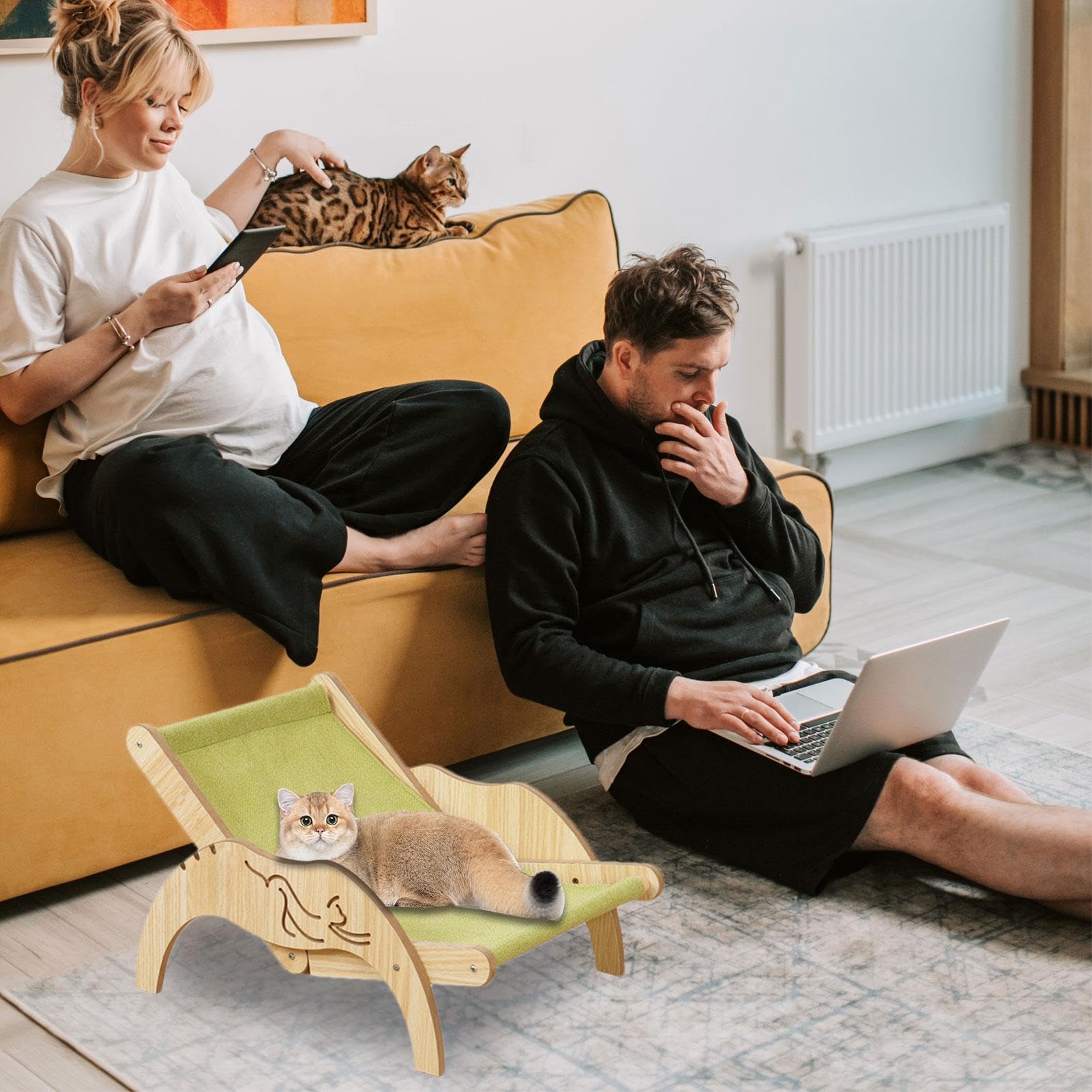 Chaise en sisal pour chat, chaise de plage, hamac pour chat | Lit surélevé pour chaton, chaise longue réglable avec griffoir en sisal, tapis confortable, chaise de plage pour chats de petite, moyenne