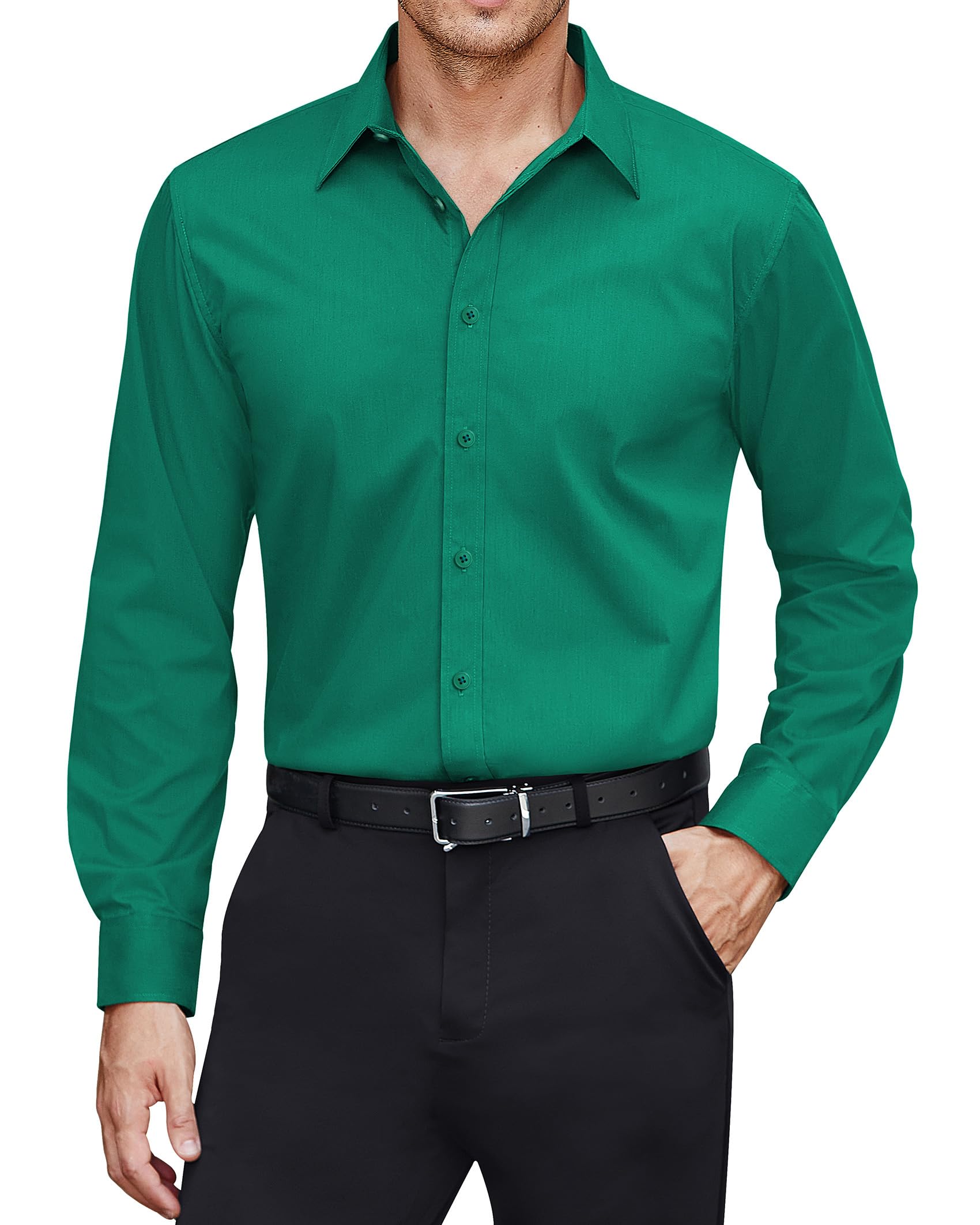 J.Ver Men's Casual Long Sleeve Stretch Dress Shirt Wrinkle-Free Regular Fit Button Down Shirts