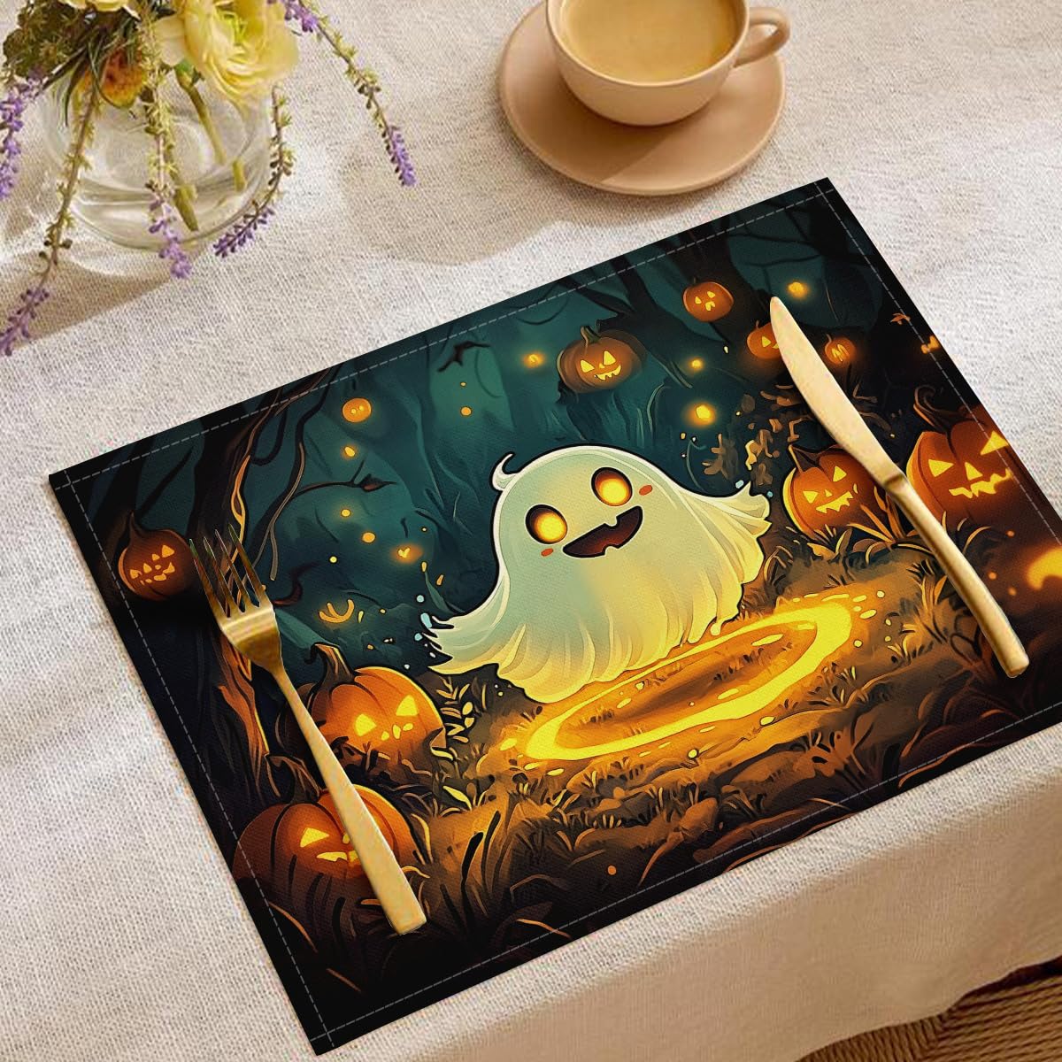 Forêt fantôme sombre set de table lavable pour créer une ambiance d'Halloween dans la cuisine