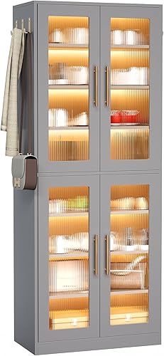 LITTLE TREE Elegante zapatero vertical de 8 niveles con iluminación LED integrada, puertas para protección contra el polvo y prácticos ganchos