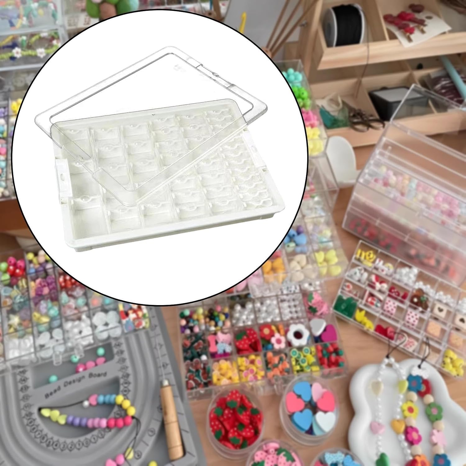 Colaxi Bead Storage Box Stackable with Lid Portable Clear Container Bead Organizer Box for Charms Beads Arts and Crafts Nail Earring, 42 Grid