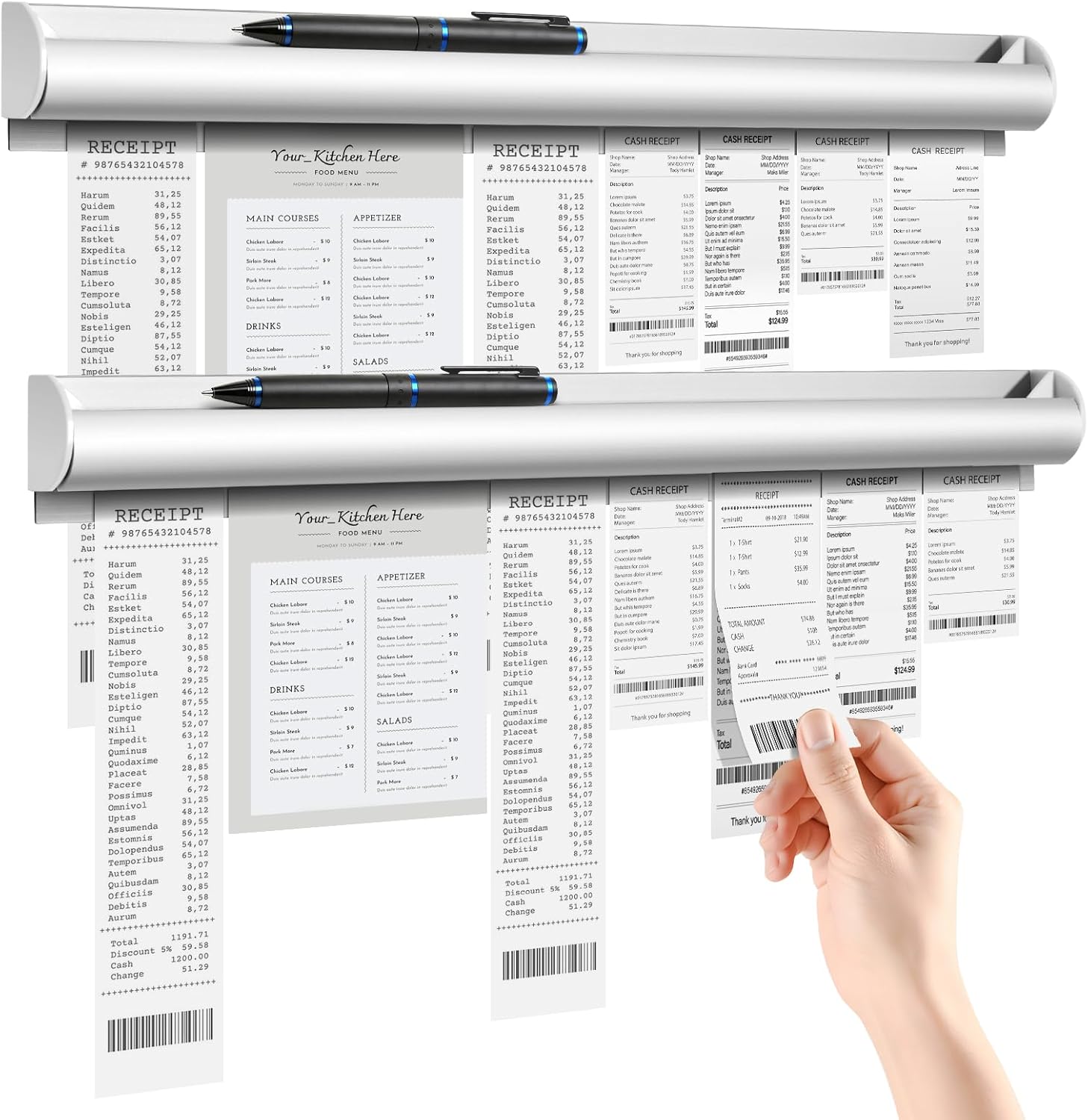 2 Pack Ticket Holders Receipt Holder for Restaurant, 24 Inch Check Order Receipt Holder, No Drill Restaurant Order Ticket Holders for Commercial Kitchen Cafes Pubs Bars