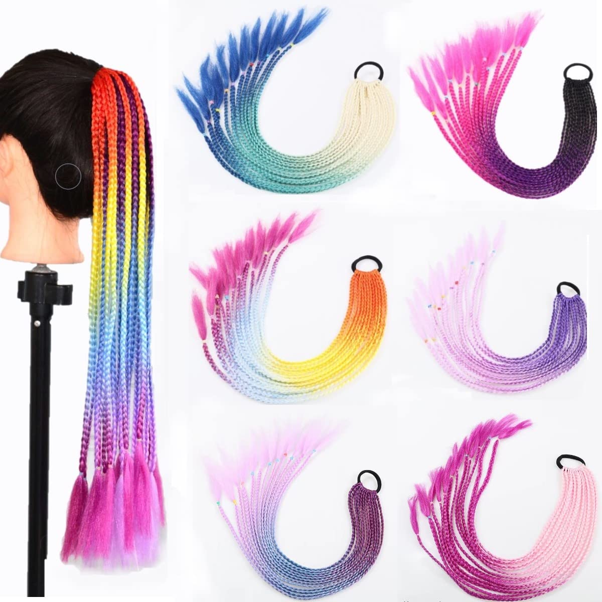 KARLOR Bunte Haarsträhnen – 12 Stück 60 Cm Lange Zopf-Extensions Für Kinder & Erwachsene – Farbverlauf Lila-blau