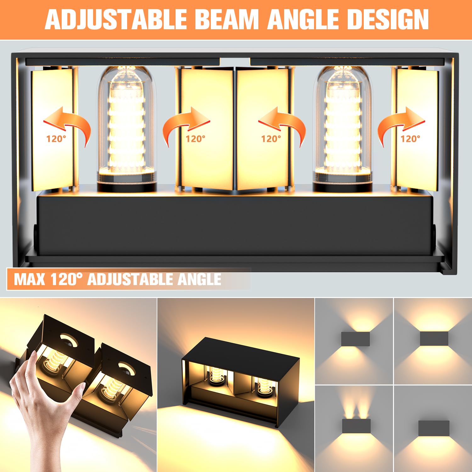 YrgePowk Applique da Parete con Lampadina Sostituibile G9 LED, Applique da Esterno IP65 Impermeabile Applique da Parete Interno 18W 3000K Bianco Caldo Angolo del Fascio Regolabile (Nero)