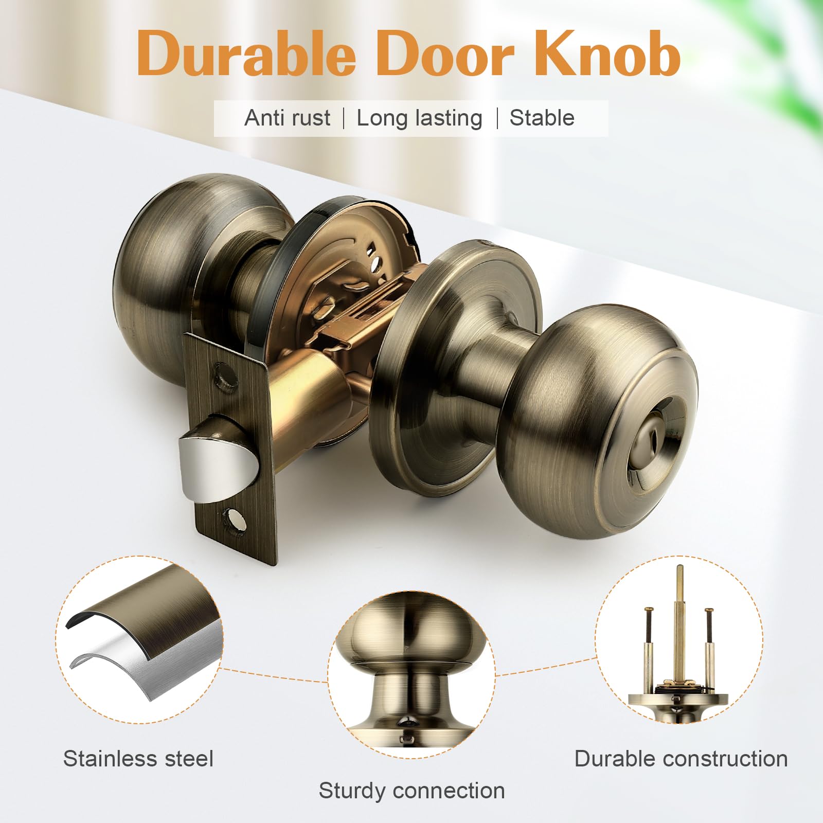 Antique Brass Door Knobs - 6 Pack Privacy Knobs -7