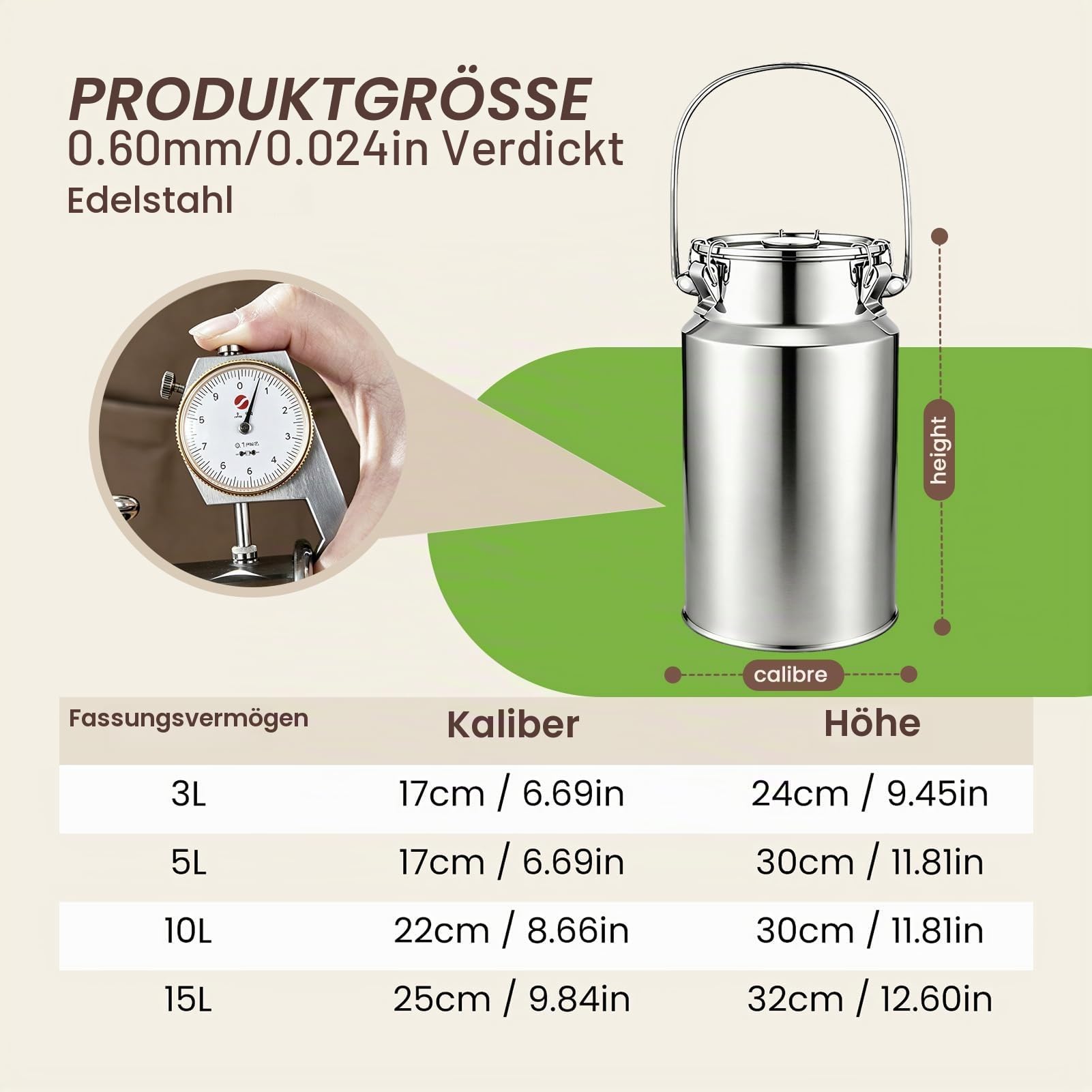 Adima 201 Milchtransportkanister Aus Edelstahl Tragekrug mit versiegeltem Deckel für Milch, Wein Milchkännchen Milchtransportbehälter Weinkübel Eimer Flasche,5L