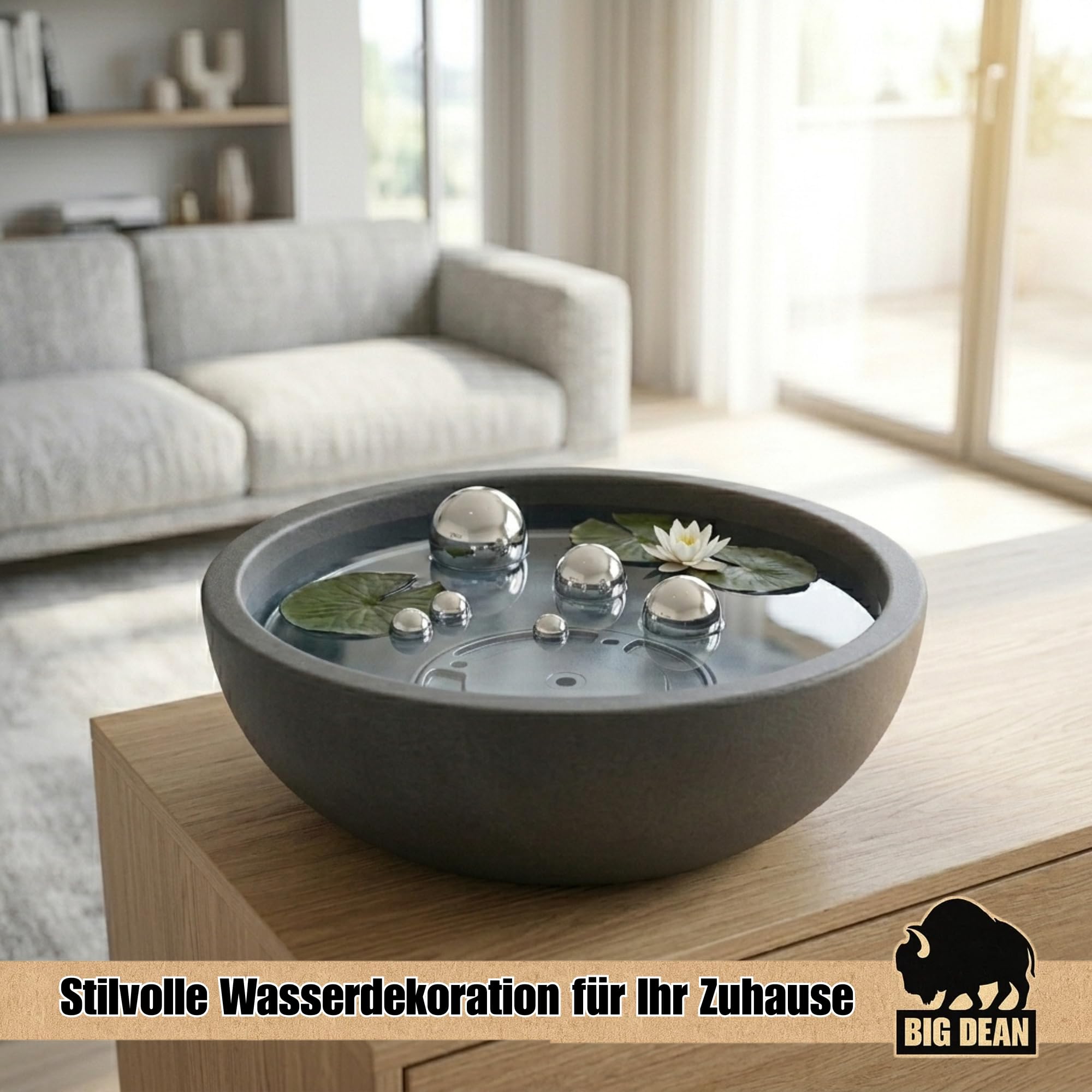 Miniteich Brunnen Set Schale mit Teichkugeln innen und außen Komplettset 39cm Durchmeseser