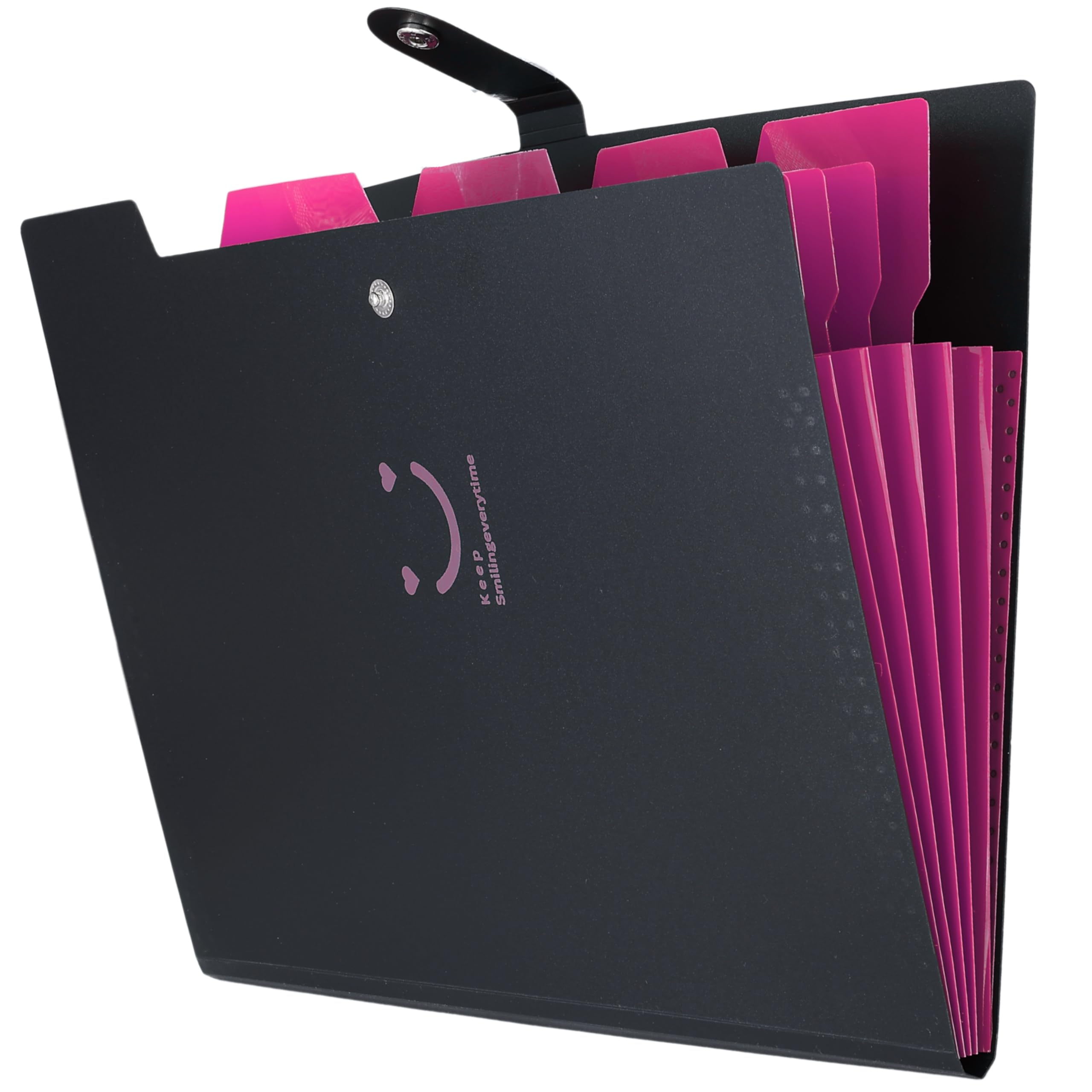 SPS Cartella portadocumenti espandibile con 5 tasche, design smile, adatta per documenti formato A4 e lettera, cartelle a fisarmonica, porta documenti per ufficio, scuola e uso domestico, rosa