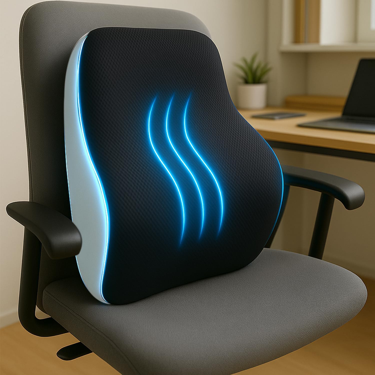 Sleepsia Memory Foam Lumbar Support - Orthopedic Back Cushion | Back Rest for Car and Office Chair | Back Pain Relief Spine Alignment Sitting (Memory Foam, Black/Grey)