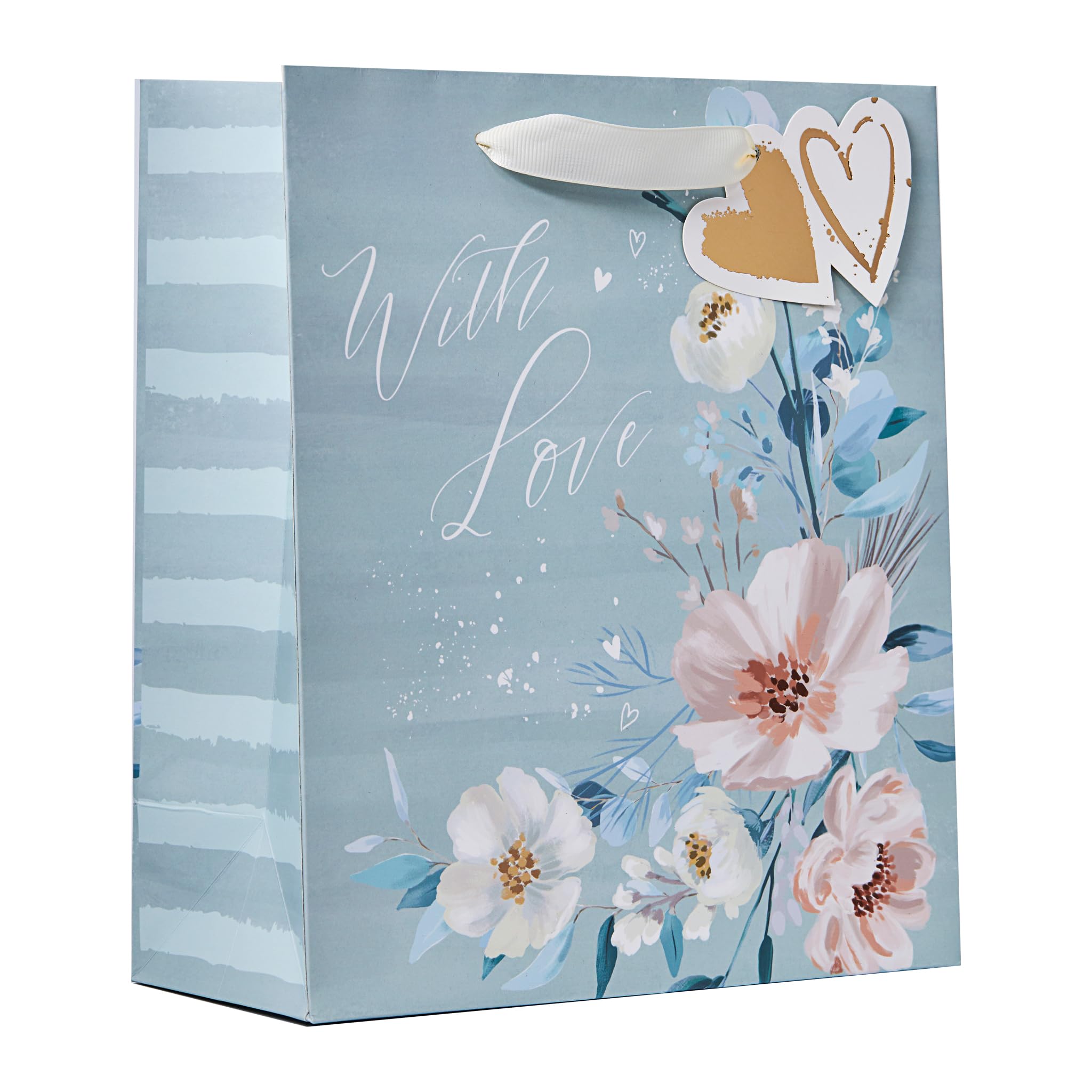 Design By Violet With Love Medium Gift Bag – Light Blue Classic Floral Design with Elegant Foil Finish – Luxury Paper Bag for Weddings, Birthdays, Anniversaries & Special Occasions
