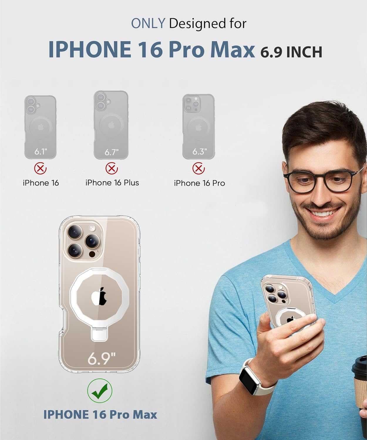 Compatible with iPhone 16 Pro Max Case, Built-in Screen Protector & Seamless Stand, with Camera Lens Protector, Strong Magnetic Clear Phone Case, Full Body Protective Cover for 6.9" (Clear) - Image 2