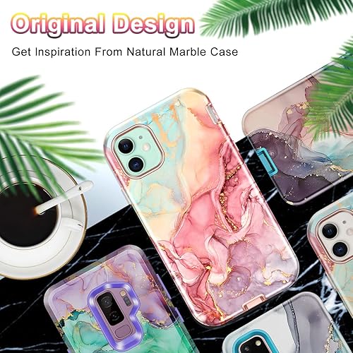 Miniatura 7 de CASEFIV Funda compatible con iPhone 11, patrón de mármol 3 en 1, resistente a prueba de golpes y caídas, cuerpo completo, policarbonato duro y