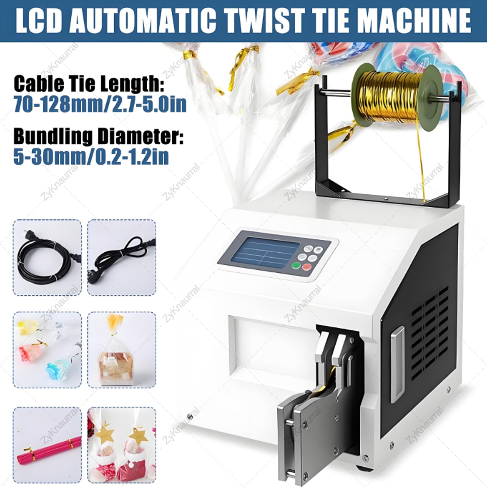 Macchina automatica per sigillare sacchetti alimentari, impacchettatrice Twist Tie con pannello touch, include rotolo di filo metallico, ideale per panetteria, caramelle, confezioni di snack, diametro
