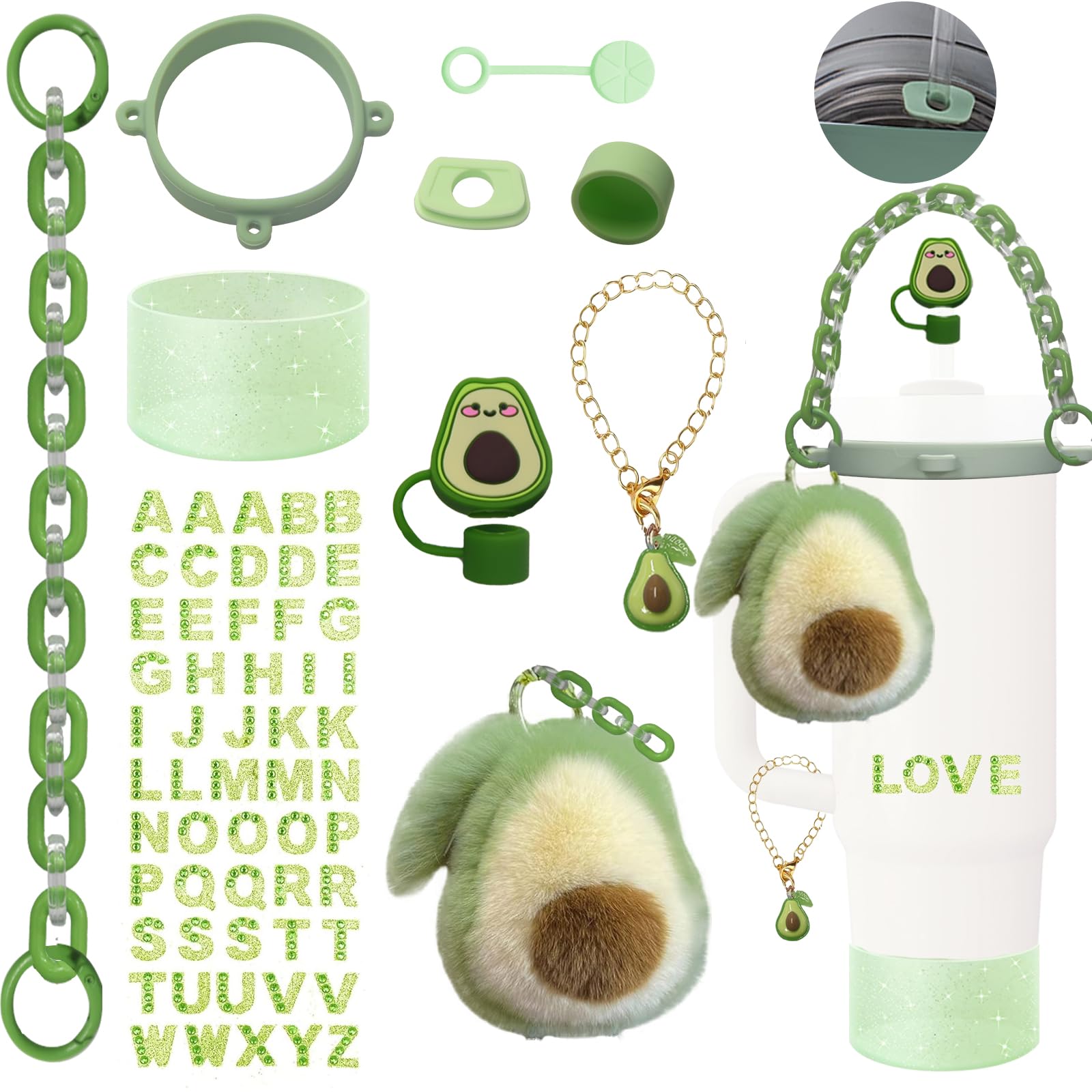 ATCCPYDM Accessories for Stanley Cups Set Including Water Bottle Handle Strap,Siliocne Cup Boot,Straw Cover,Charms for Stanley Cup 40oz & 30oz Tumbler