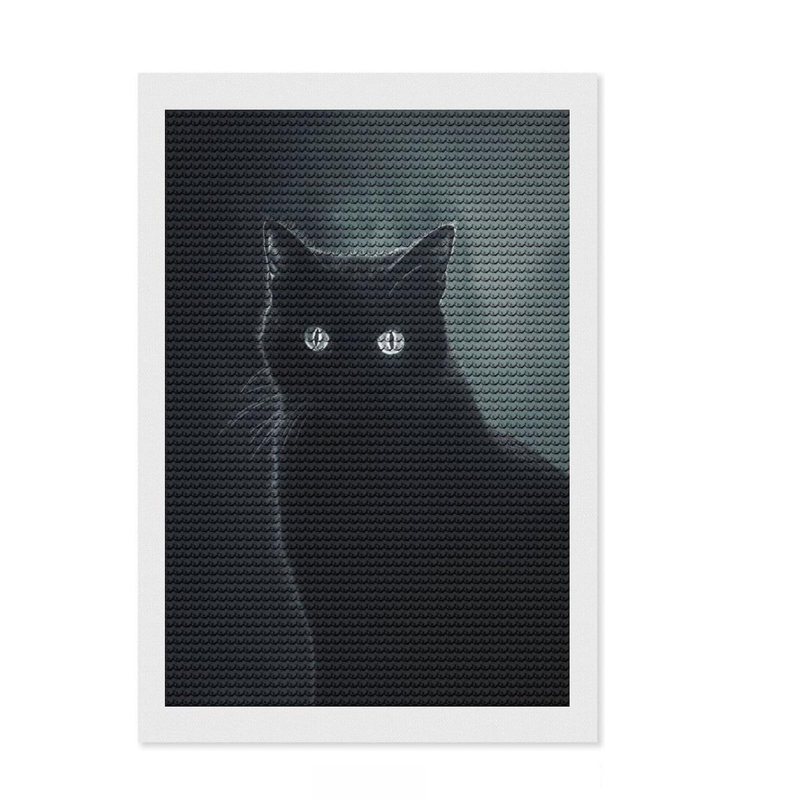 Junmoney Black Cat Portrait Diamond Style Art Kit 8"x12", Relaxing DIY, Christmas Gift, Boho Decor, Easy Craft Set, for Adults