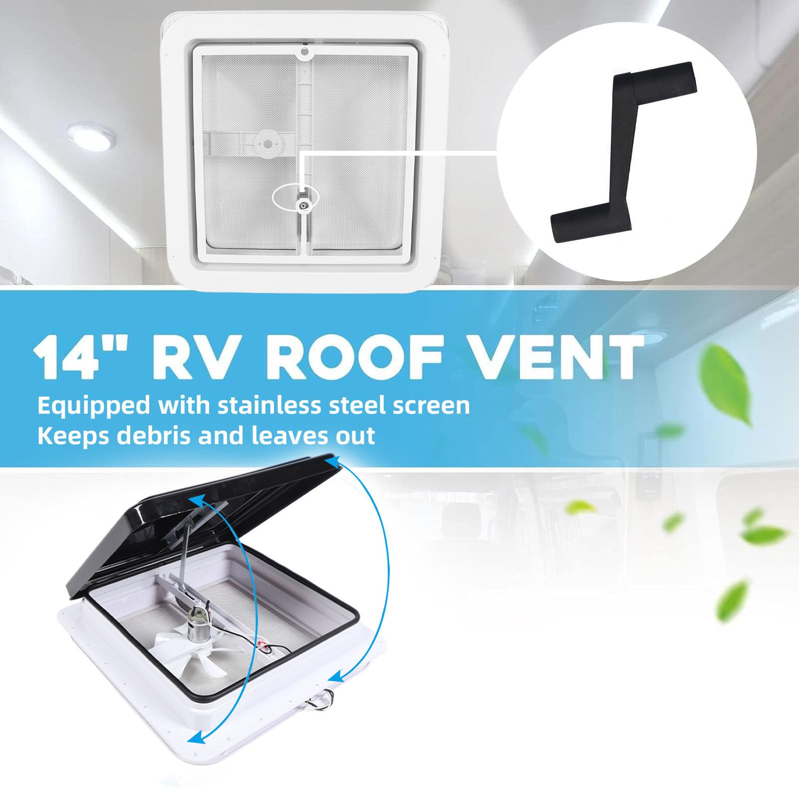 Wentylator Dachowy RV Wydajny Obieg Powietrza 14 Cali Wentylator Dachowy Przyczepy RV z Kompletnym Wentylatorem DC12 V