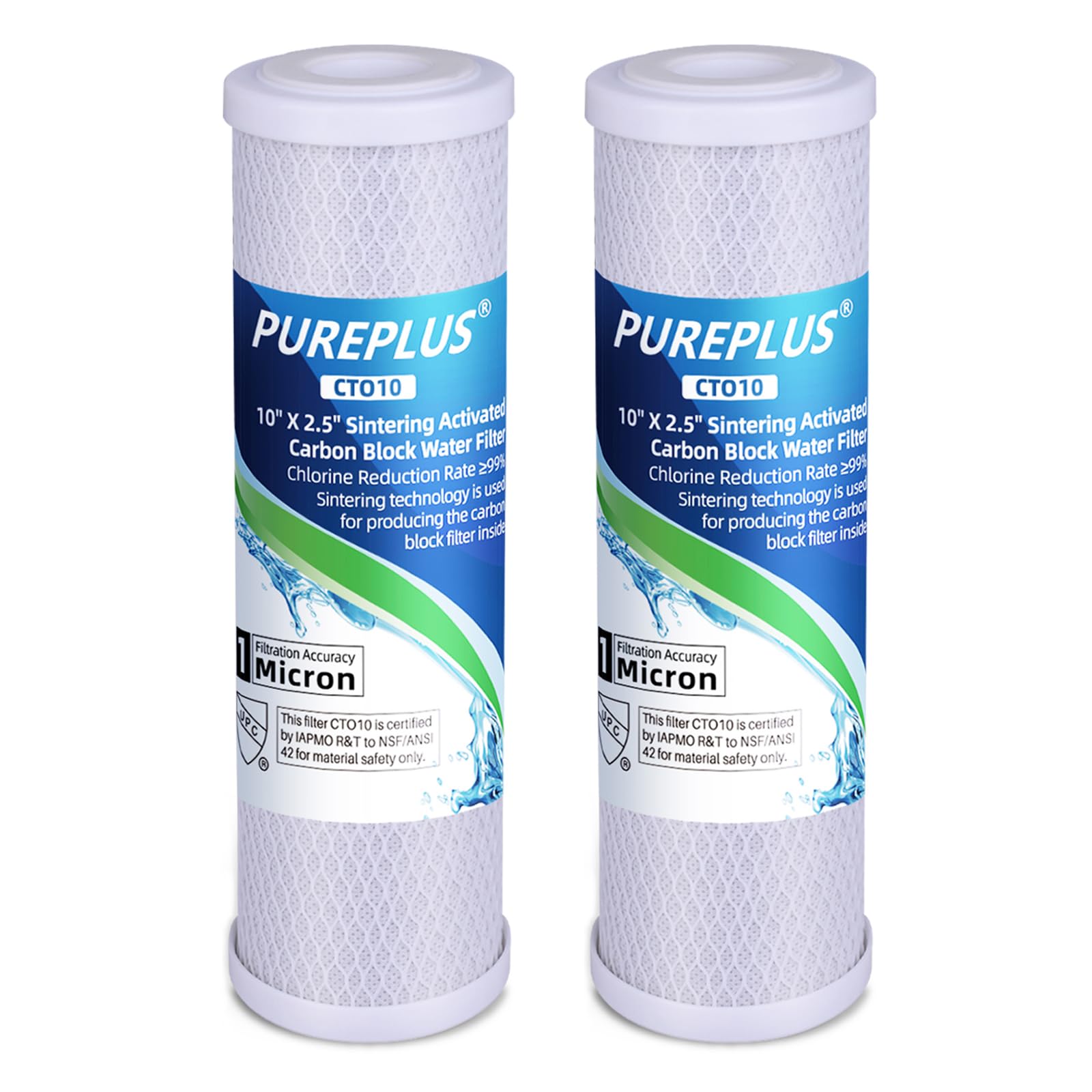 PUREPLUS 1 Micron 2.5" x 10" Whole House CTO Carbon Water Filter Cartridge Replacement for Countertop Water Filter System, Dupont WFPFC8002, WFPFC9001, FXWTC, SCWH-5, WHEF-WHWC, WHCF-WHWC,2PACK