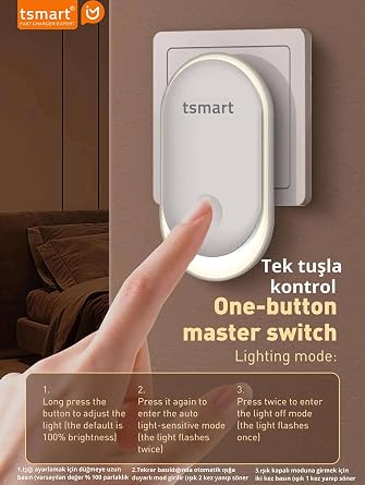 Tsmart Sensörlü LED Gece Lambası Prize Takılan Otomatik Karanlık Sensörlü Gece Işığı Bebek Odası Koridor Yatak Odası TS-N23 [Enerji Sınıfı A]