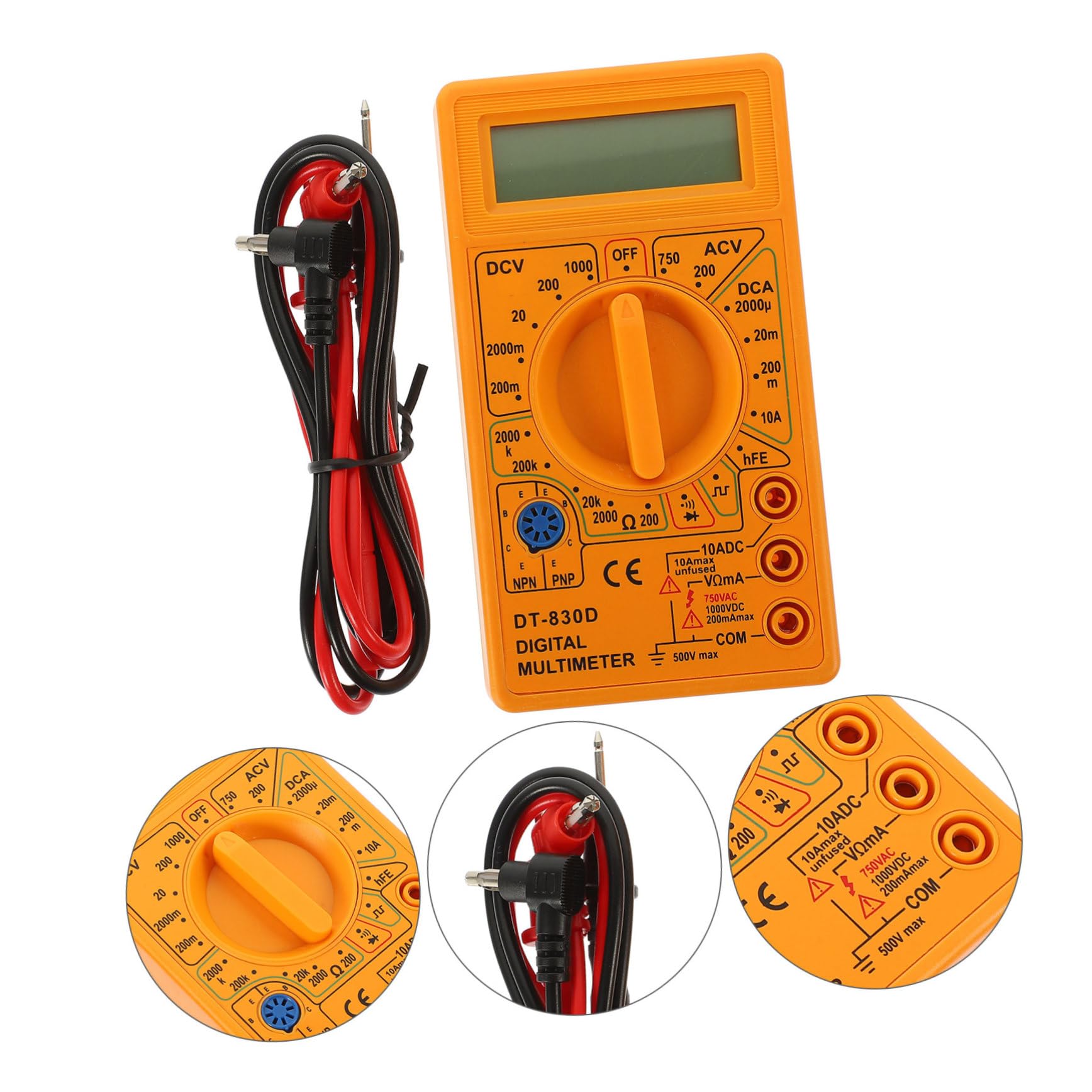ULTECHNOVO 3pezzi Multimetro Digitale Lcd Con Tester Di Continuità e Prolunga Portatile e Facile Da Usare Misuratore Di Volt Ampere e Ohm Protezione Da Sovraccarico Giallo