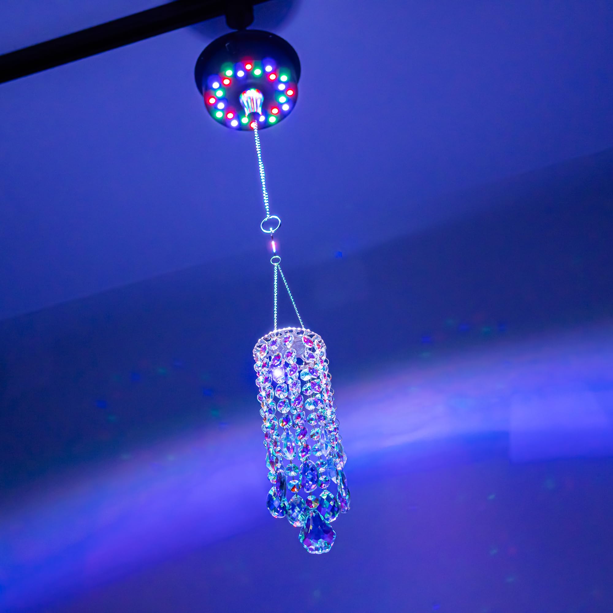 Yequandec Colorful Crystal Disco Hanging Light with Auto Rotary Switch Track Mount H-Type Modern Design for Stage Party Design Wedding Decoration