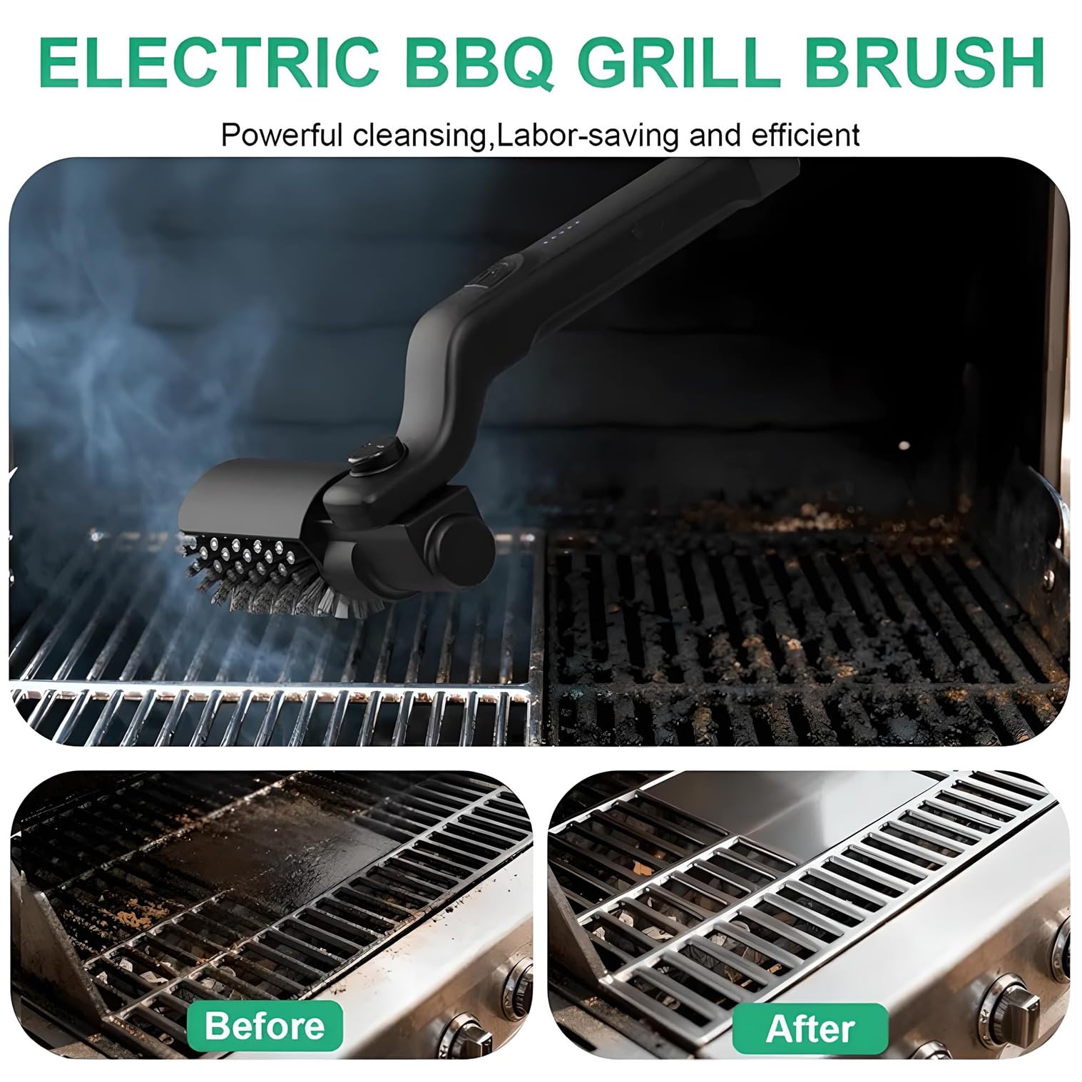 Spazzola elettrica per barbecue, pulitore per barbecue senza fili, ricaricabile a 3 velocità con testina regolabile a 180°, protezione antispruzzo per la pulizia all'aperto, efficiente e facile da us