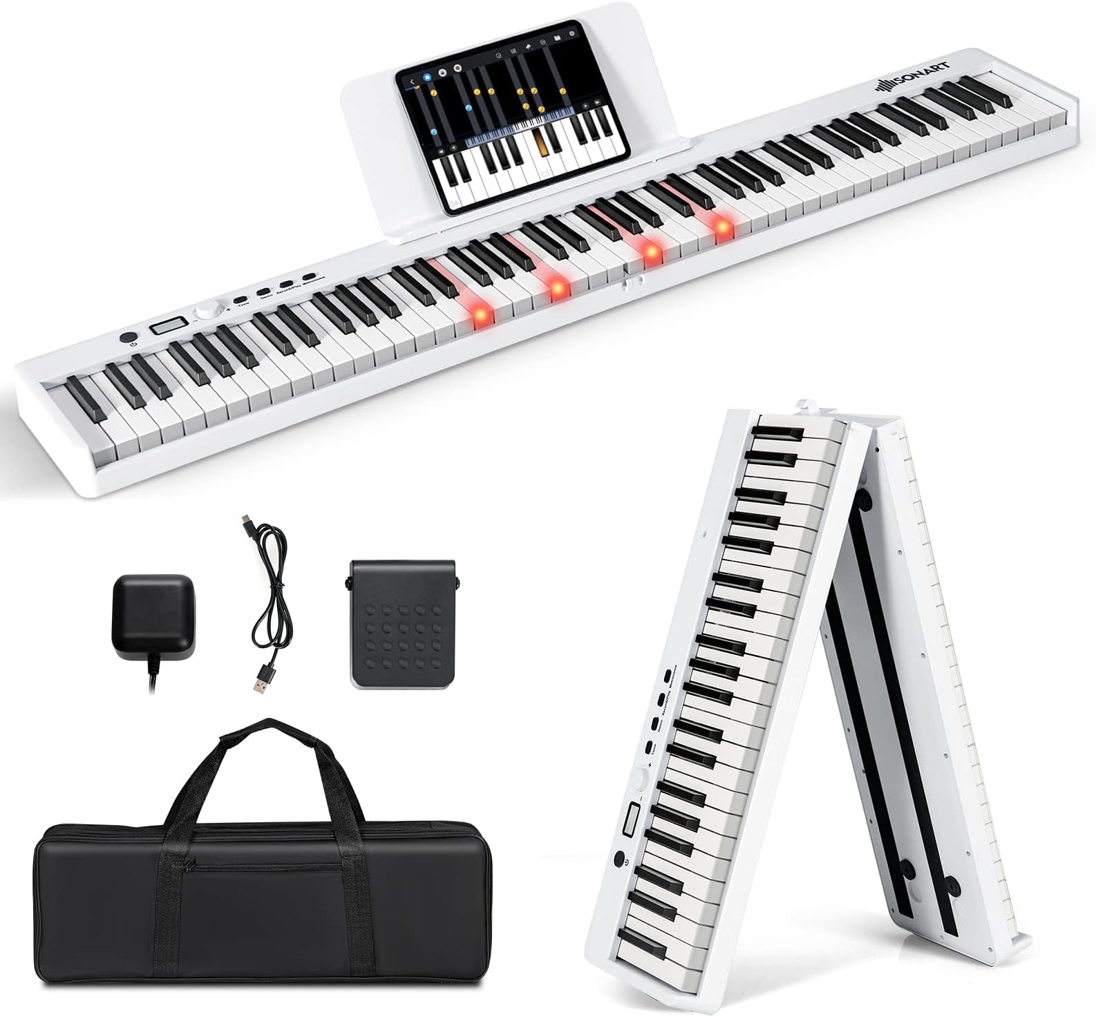 COSTWAY 88Key Foldable Digital Piano Keyboard, Full Size SemiWeighted