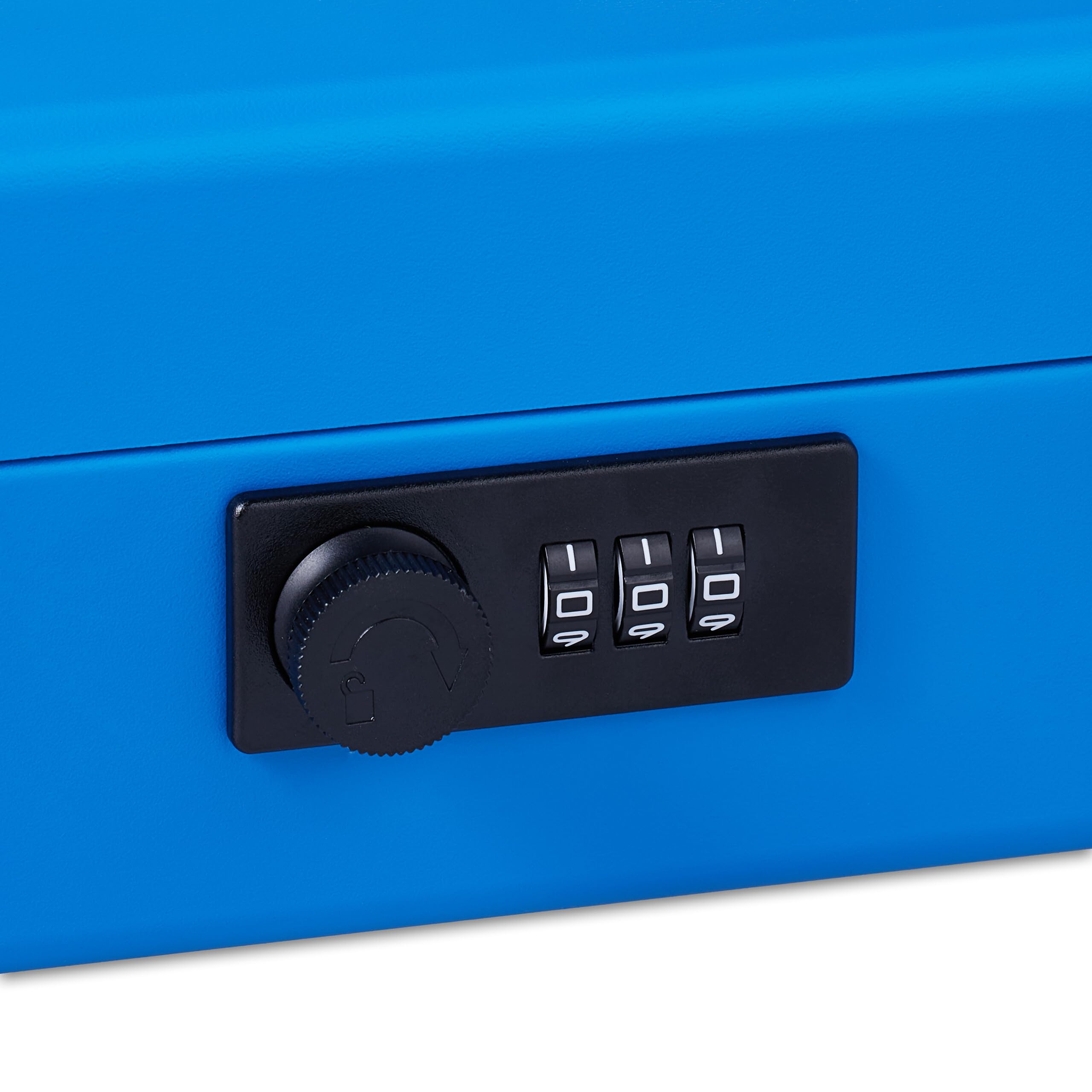 Relaxdays Cassetta con Combinazione Numerica a 3 Cifre, Porta Soldi con Inserto per Monete e 4 Scomparti, n Ferro, Blu