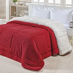 Coberdrom Casal Queen, Edredom Felpudo Dupla Face Sherpa, Cobertor Grosso Manta Felpuda, Lavável à Máquina (Vermelho)