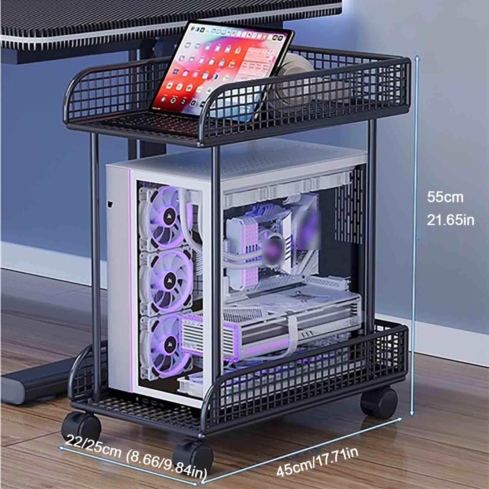 Movible Soporte Pc Bajo Mesa Almacenamiento Portátil Impresora Soporte para Pc con Ruedas Rotación De 360° Carro para Pc para Cibercafés(25 * 45 * 55cm,White - Large Net)