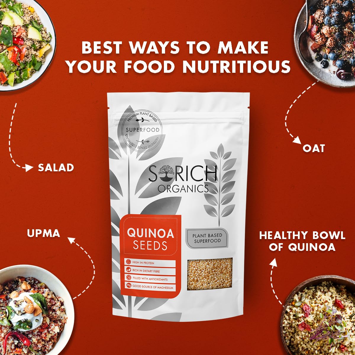 Sorich Organics Quinoa Seeds 500 Gm - Protein & Fiber Rich Superfood | Diet Food | Cereal for Breakfast | Gluten Free | Diet food for Weight Management | Best for Weight Loss 4