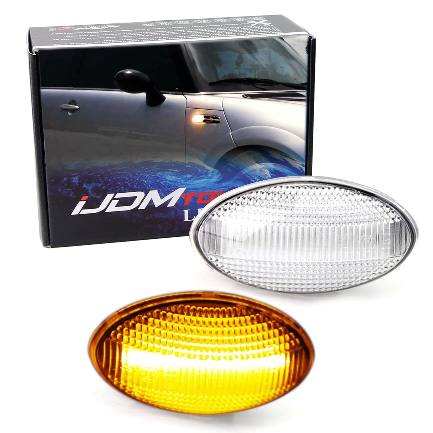 iJDMTOY Clear Lens Amber Full LED Strip Front Fender Side Marker Lights Compatible With 2002-2006 MINI Cooper R50 R52 R53, Replace OEM Amber Indicator Sidemarker Lamps