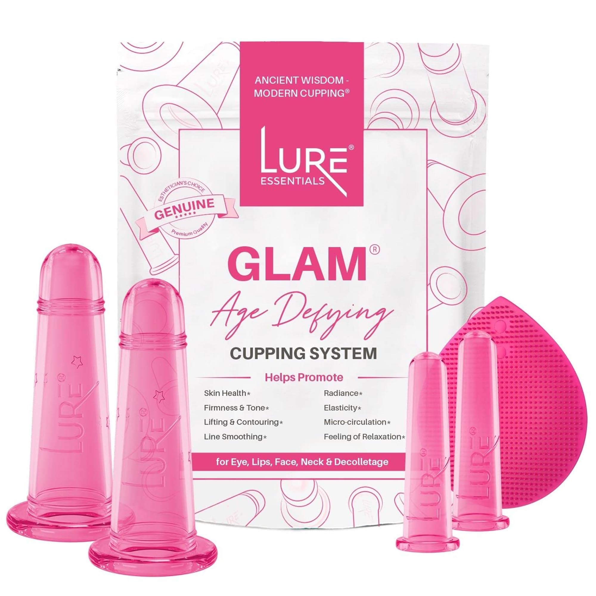LURE GLAM Face Cupping Facial Set - Lift, Firm, Sculpt, Plump with FREE Brush - Anti-Aging - Instant Lines and Wrinkles Filler
