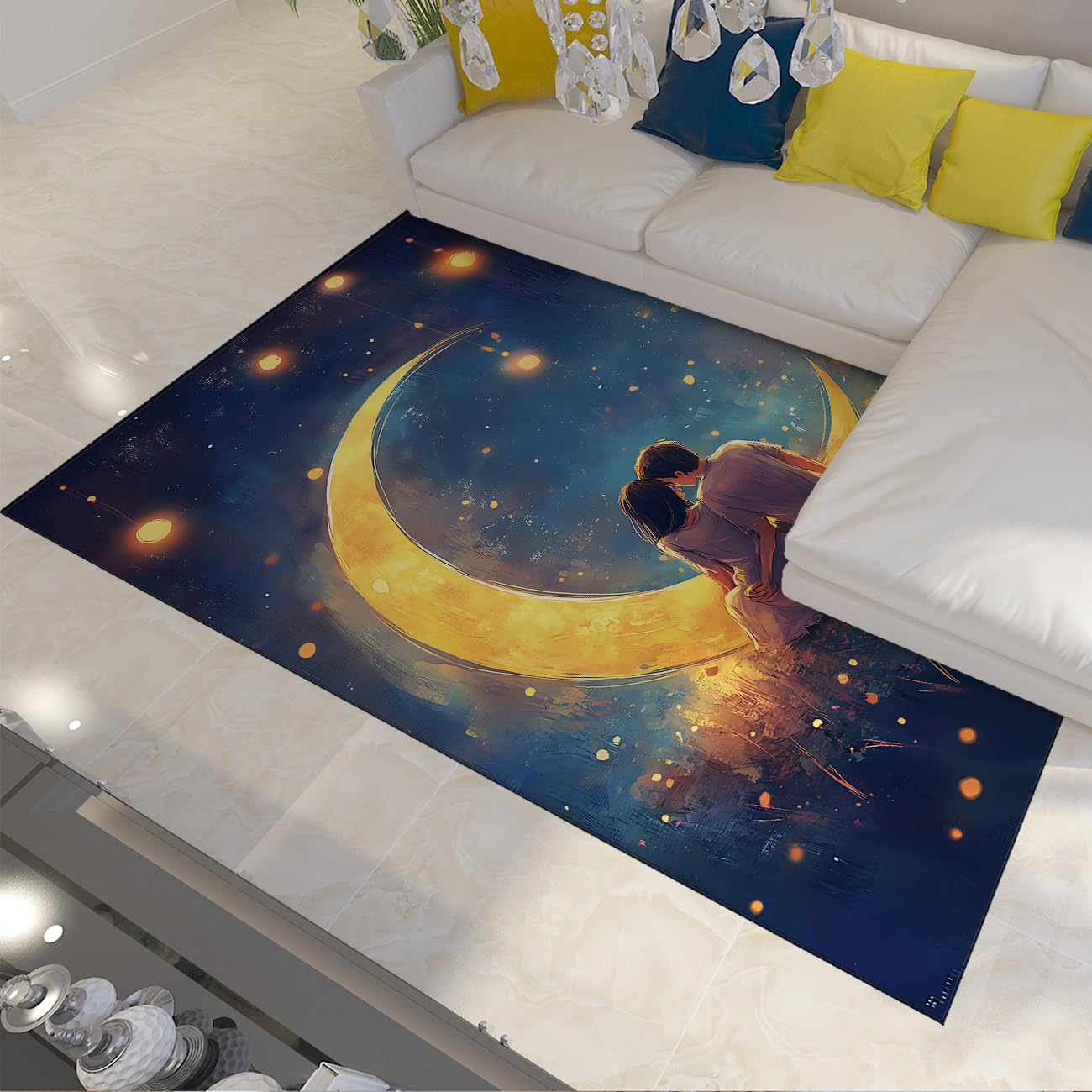 Tapis style anime lune et étoile 120x150 cm, le cadeau romantique de Saint-Valentin