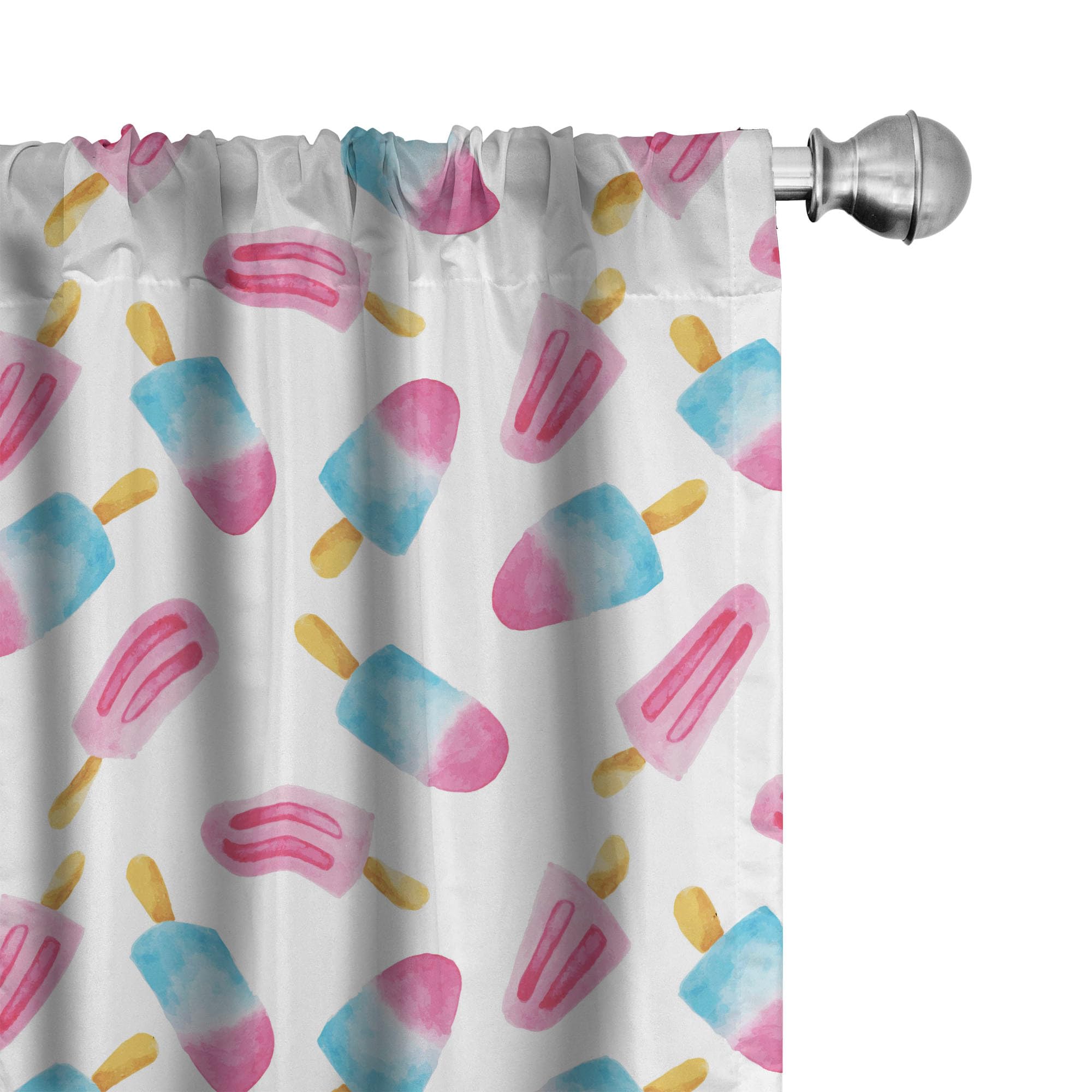 Ambesonne Ice Cream Curtains, Pattern with Refreshing Watercolor Popsicles on White Background, Window Treatments 2 Panel Set for Living Room Bedroom,