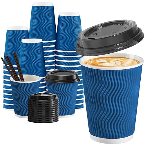 SIUQ 90 Pack 12 oz Disposable Coffee Cups with Lids