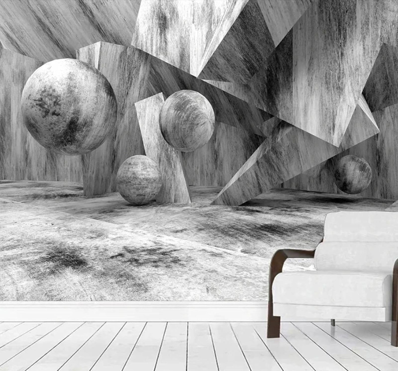 XLMING Retro Grey Stone Balls Concrete Building Bar 3D Wallpaper Luxury Silk Study Dining Feature Sofa Grey Bedroom Living Room Tv Decorative Wall-300cm×210cm