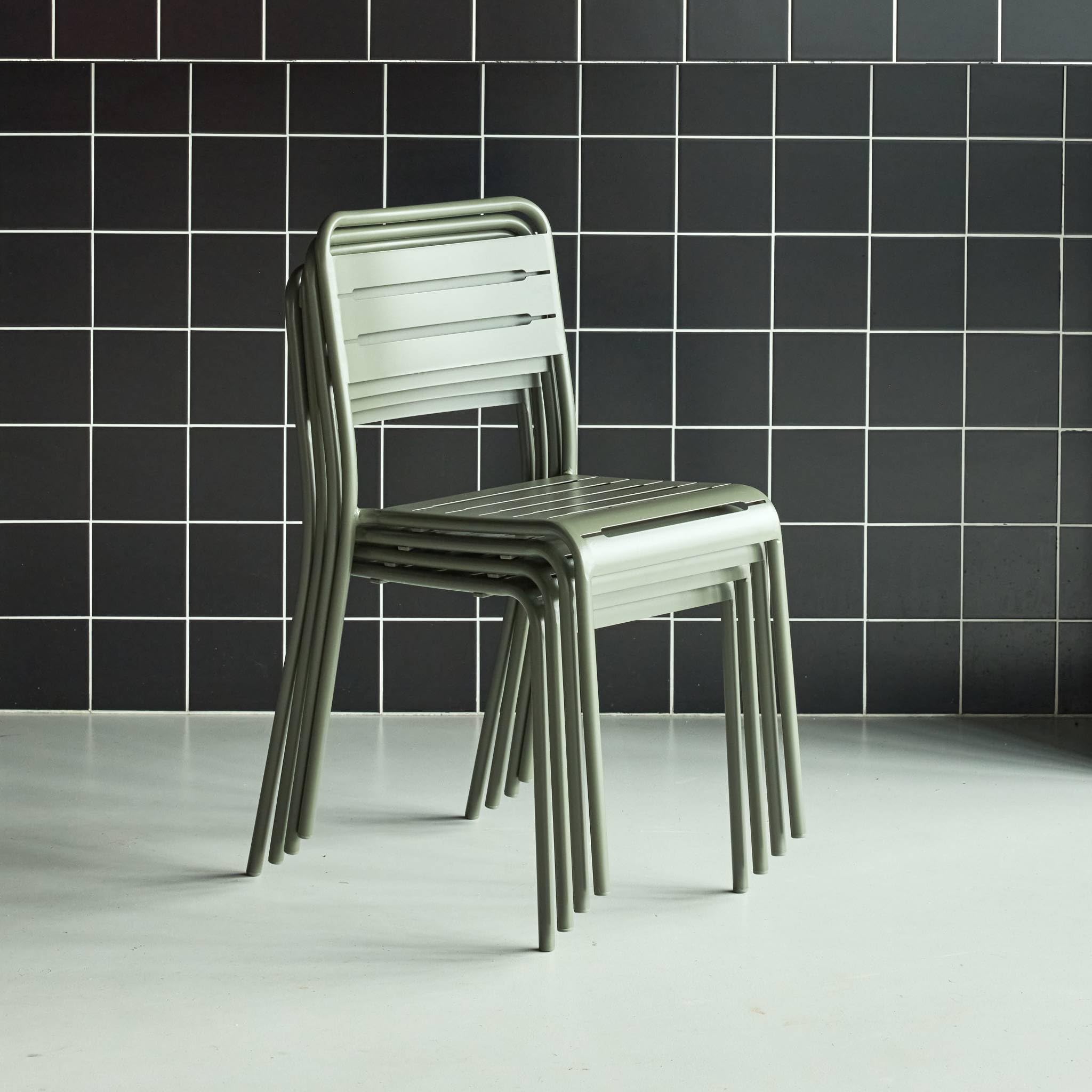 Alice's Garden - Lot de 4 chaises de Jardin Acier. 4 Places. Kaki. Amelia. L44 x P52 x H79cm
