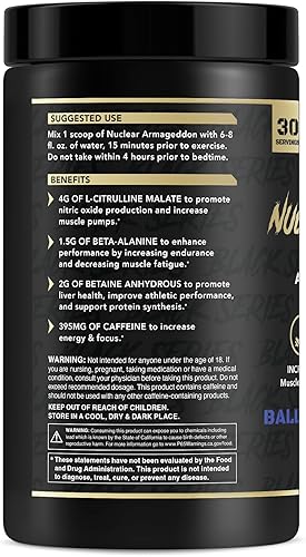 Vista 5 de Anabolic Warfare Nuclear Armageddon - Polvo de preentrenamiento para hombres y mujeres con L-citrulina, beta alanina en polvo y cafeína