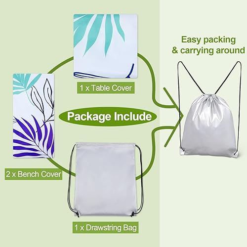 Miniatura 144 de Play Tailor - Mantel para mesa de pícnic con cubiertas para bancas, impermeable y a prueba de viento con bolsa de cordón, ajustable a mesas y bancas