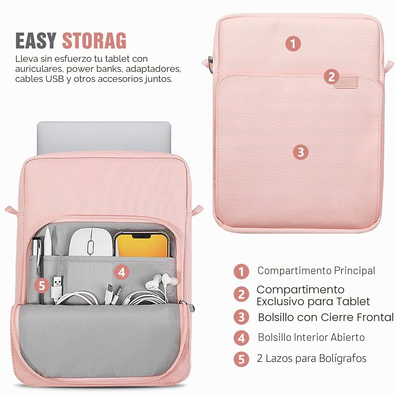 TiMOVO 9–11" Funda para Tableta con Correa para el Hombro, Compatible con iPad 11" A16 2025, iPad 10a 10,9"/10,2", Galaxy Tab A9+/A11 Plus 11", Rosa
