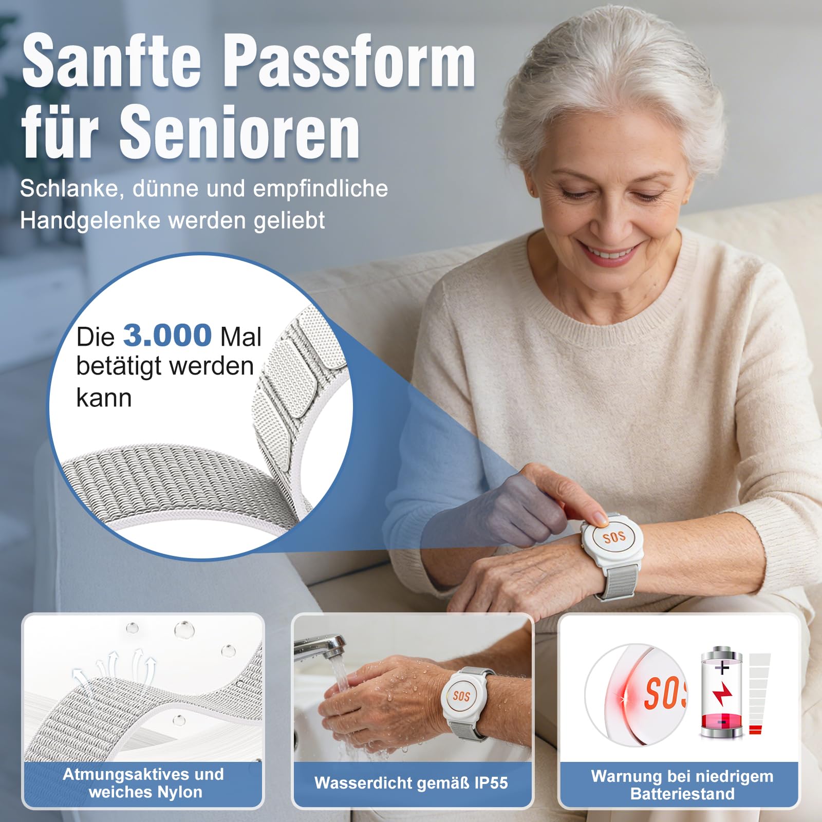 ChunHee Botón de emergencia para personas mayores, llamada de emergencia interna, para personas mayores, pulsera de emergencia, receptor, recargable, alarma SOS para pacientes mayores