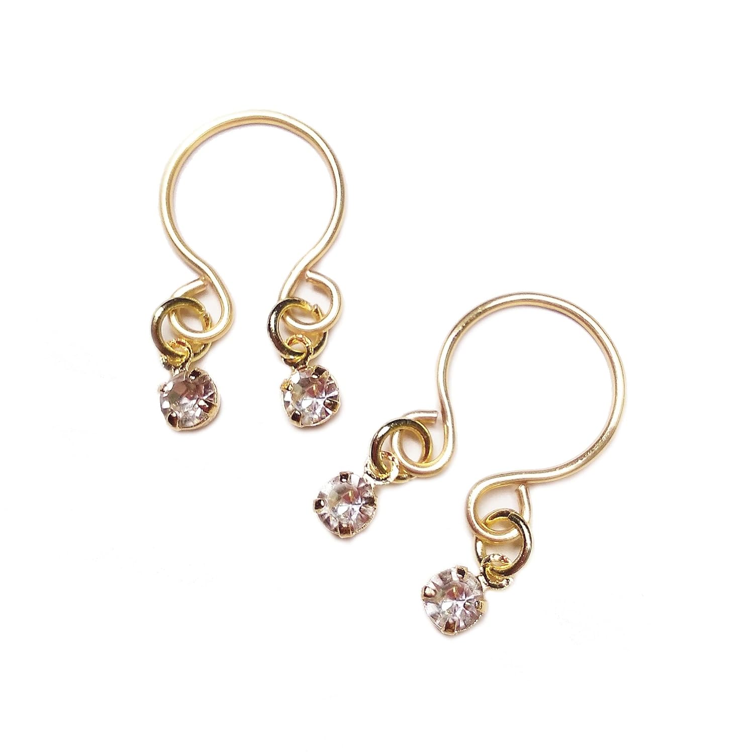 Gold Non Piercing Nipple Jewelry with White Rhinestone