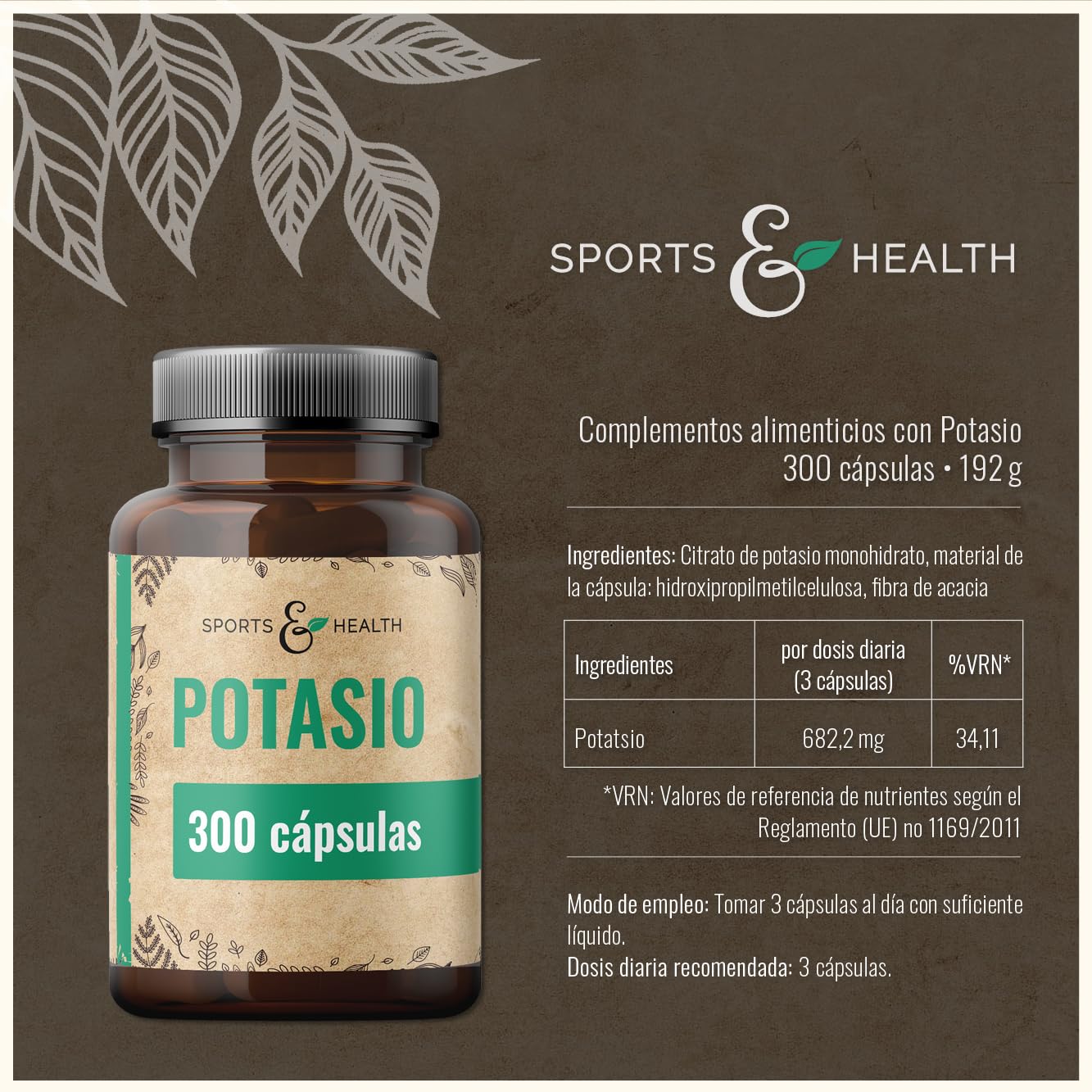 Potasio capsulas de Alta Dosis - 300 Cápsulas - Vegano - 616,5 mg de Citrato de Potasio por Dosis Diaria, Potassium Citrate