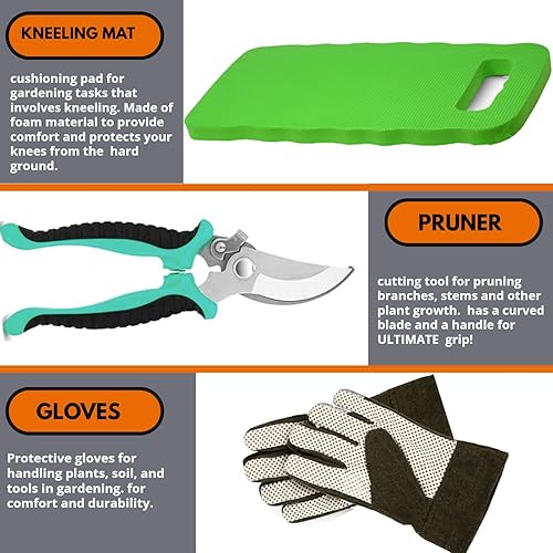 Vista 14 de scuddles Herramientas de jardinería para mujer, herramientas de jardinería de acero inoxidable, kit de jardinería para mujeres, incluye pala, pala