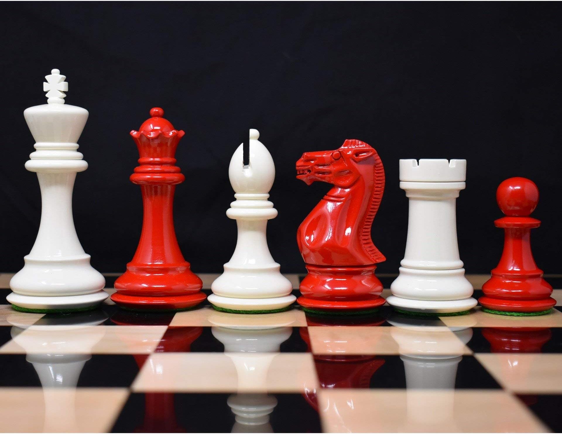 CHESSNCRAFTS PRO Club Staunton Wooden Chess Pieces Set King 3.75 inches Professional Tournament Chess (Red & White)