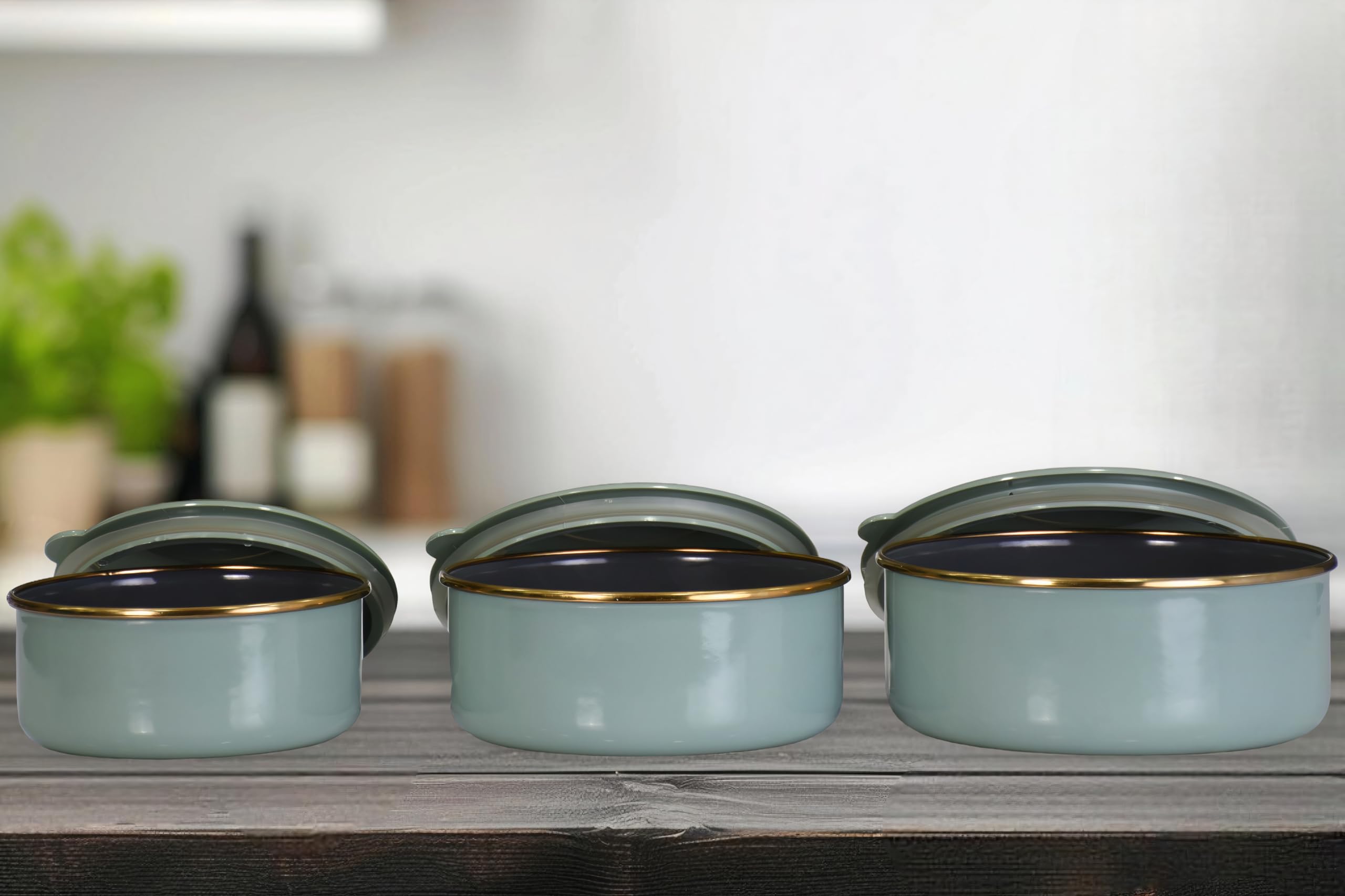 PR Home Soft Green Emaye Üçlü Saklama Seti