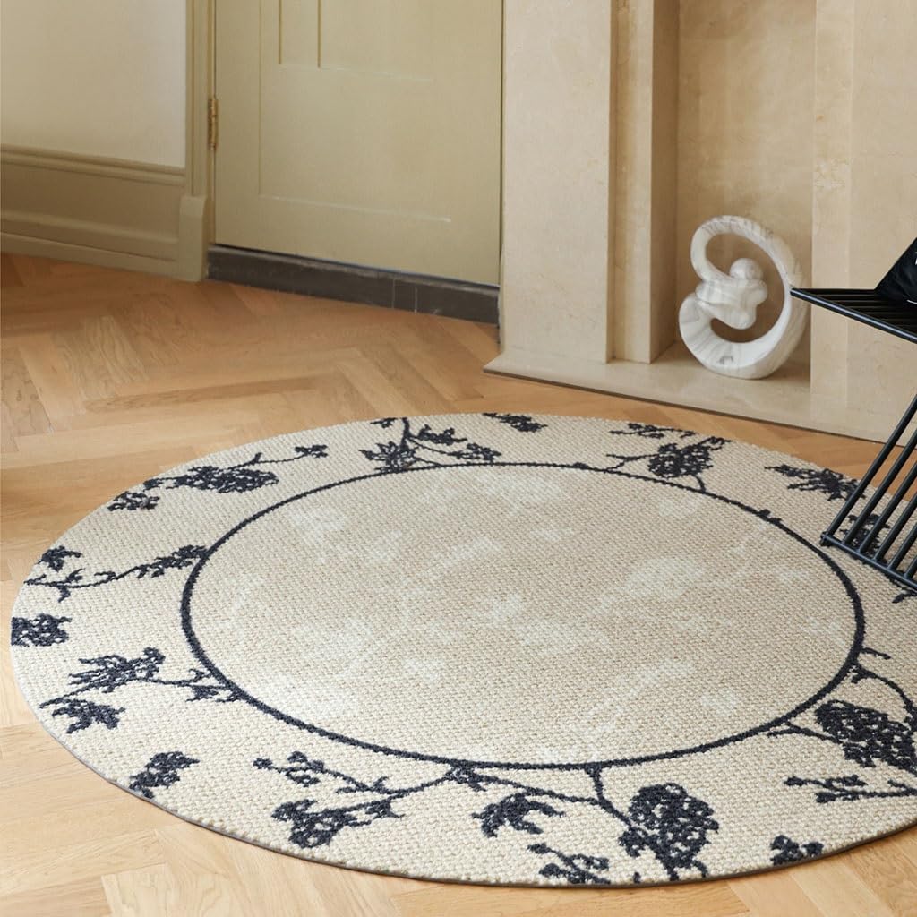 Tapis de ferme en laine rond antidérapant et lavable de 100cm pour chambre et couloir